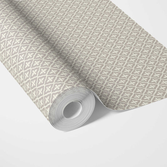 Neutral Geometric Diamond Lattice Traditional Wallpaper Sample (Gray/ Soft Taupe/ White)