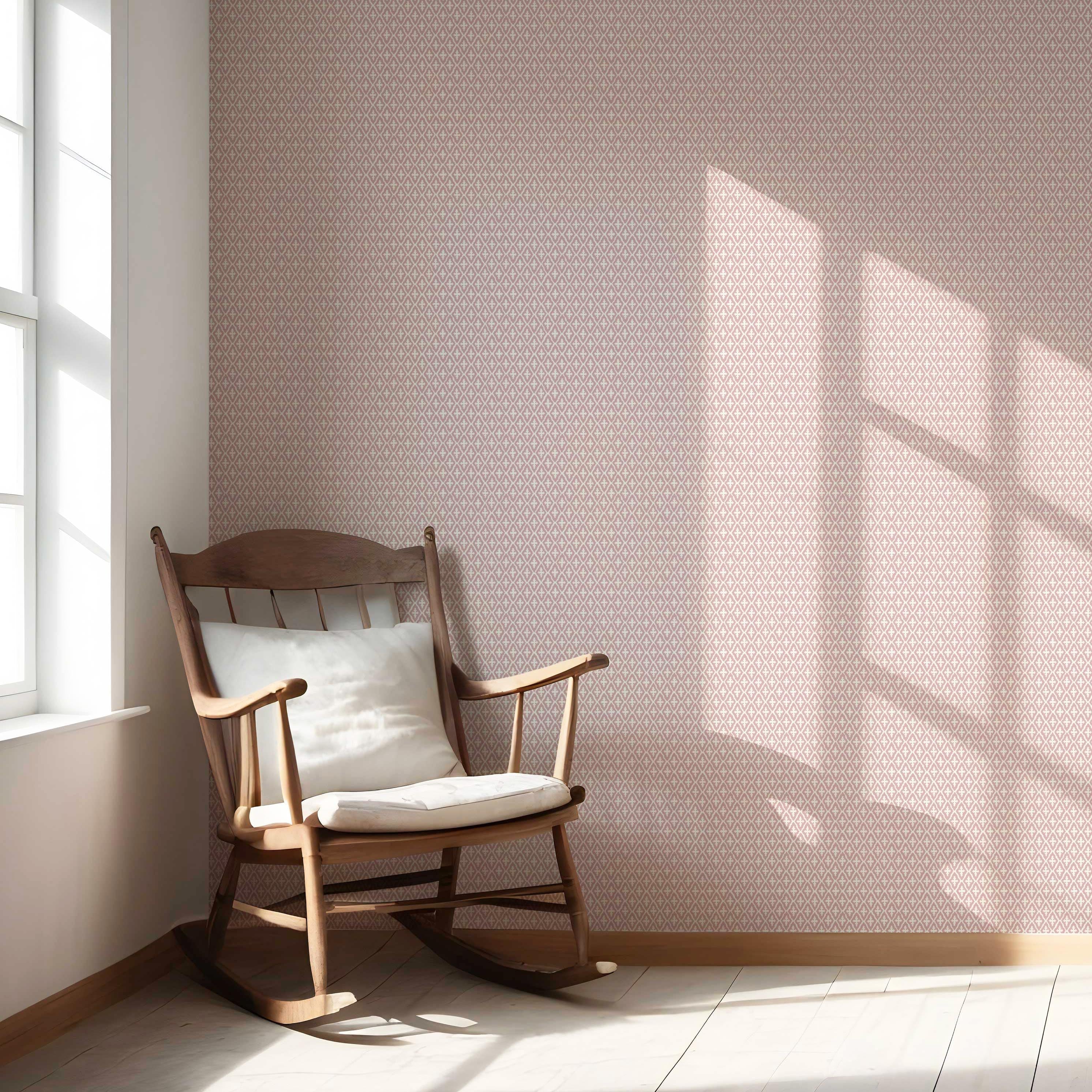 Geometric Diamond Lattice Nursery Wallpaper (Pink/ White)