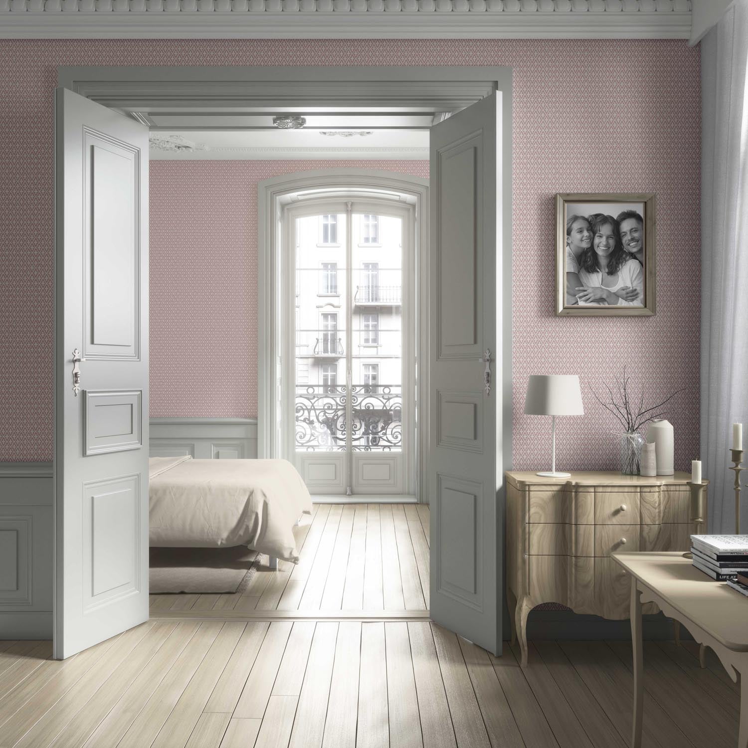 Geometric Diamond Lattice Living Room Wallpaper Sample (Pink/ White)