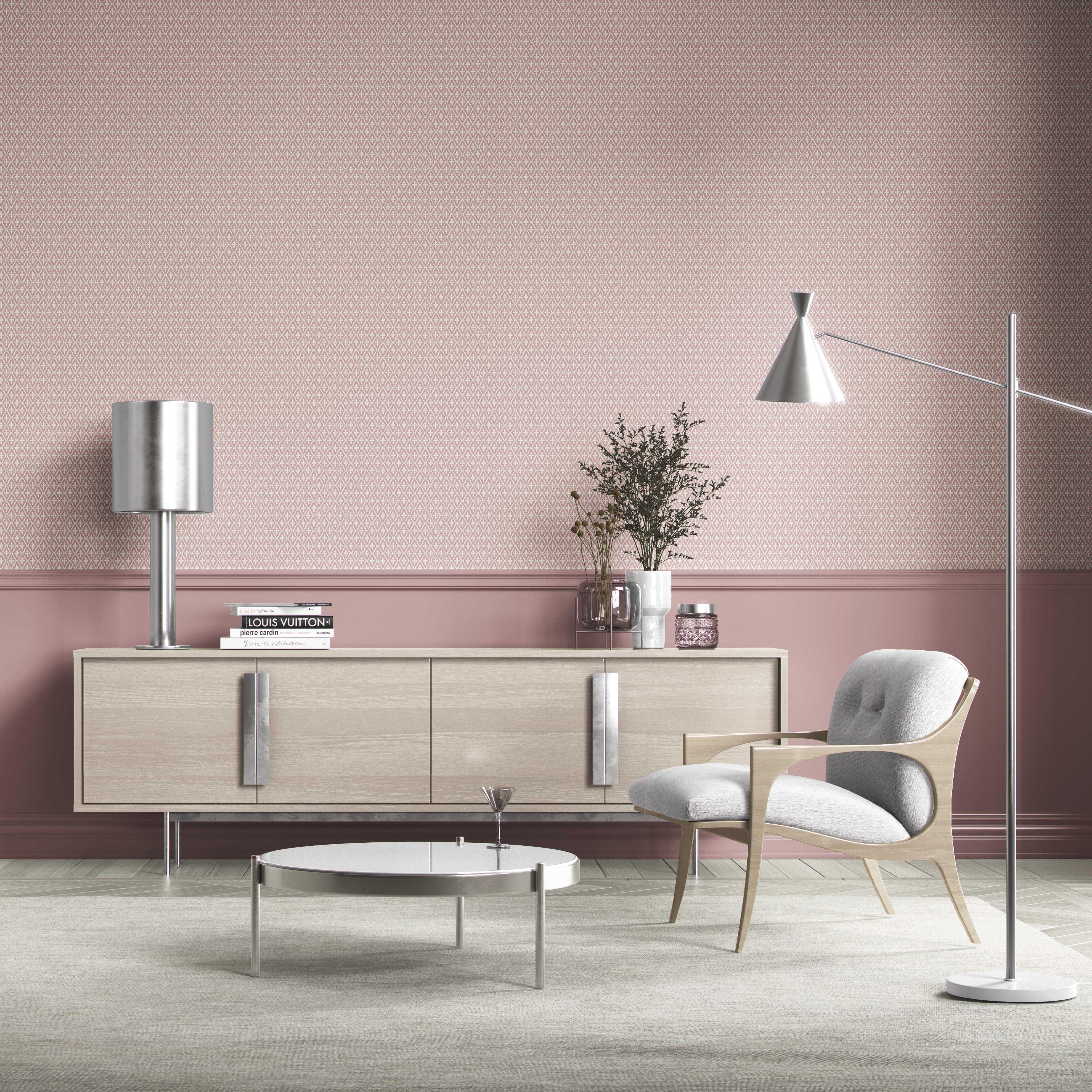 Geometric Diamond Lattice Bathroom Wallpaper Sample (Pink/ White)