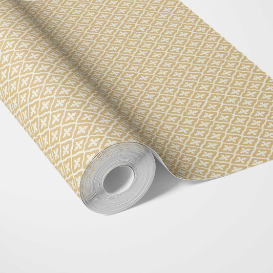Geometric Diamond Lattice Traditional Wallpaper Sample (Yellow/ White)