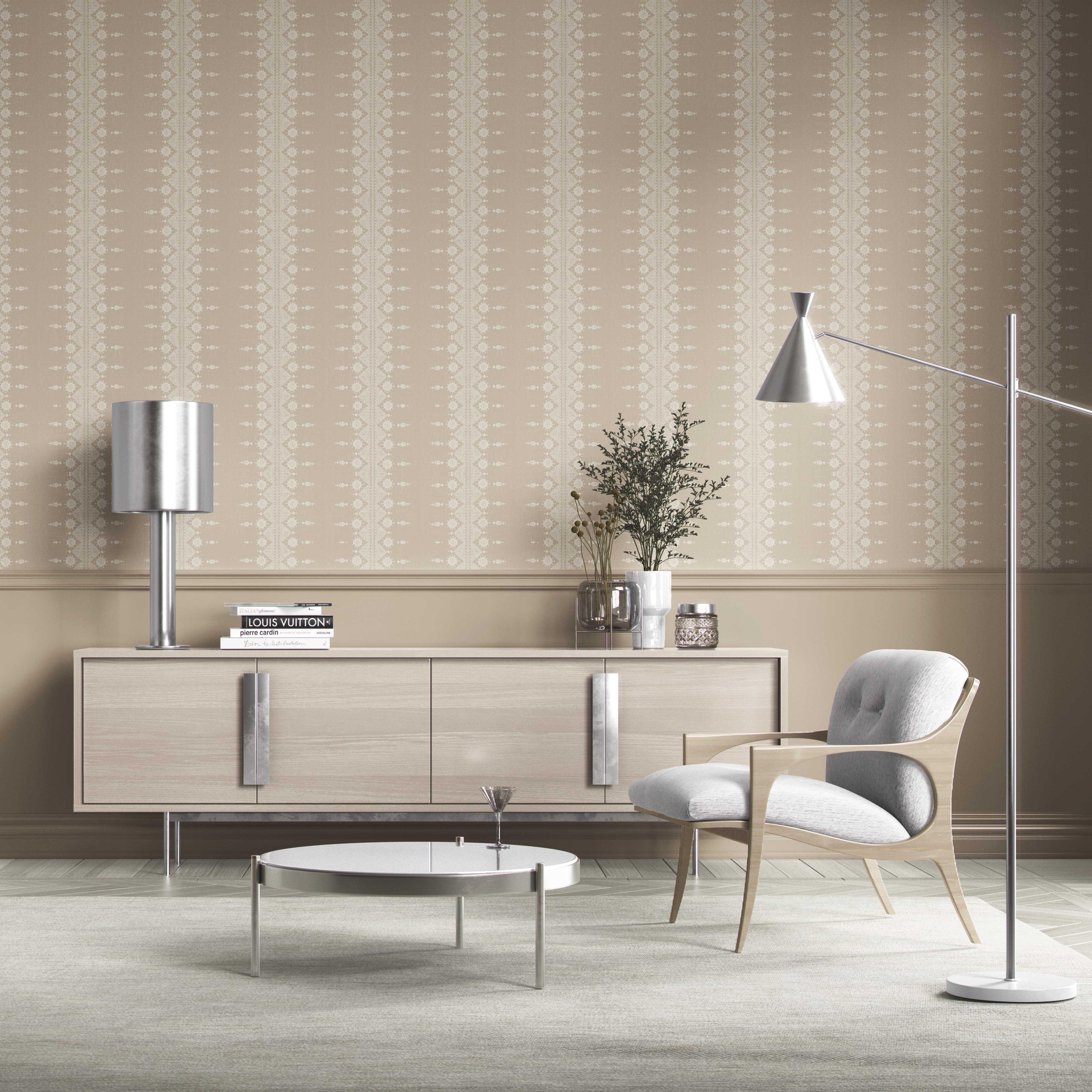 Neutral Floral Striped Kitchen Wallpaper Sample (Beige/ Off-White)