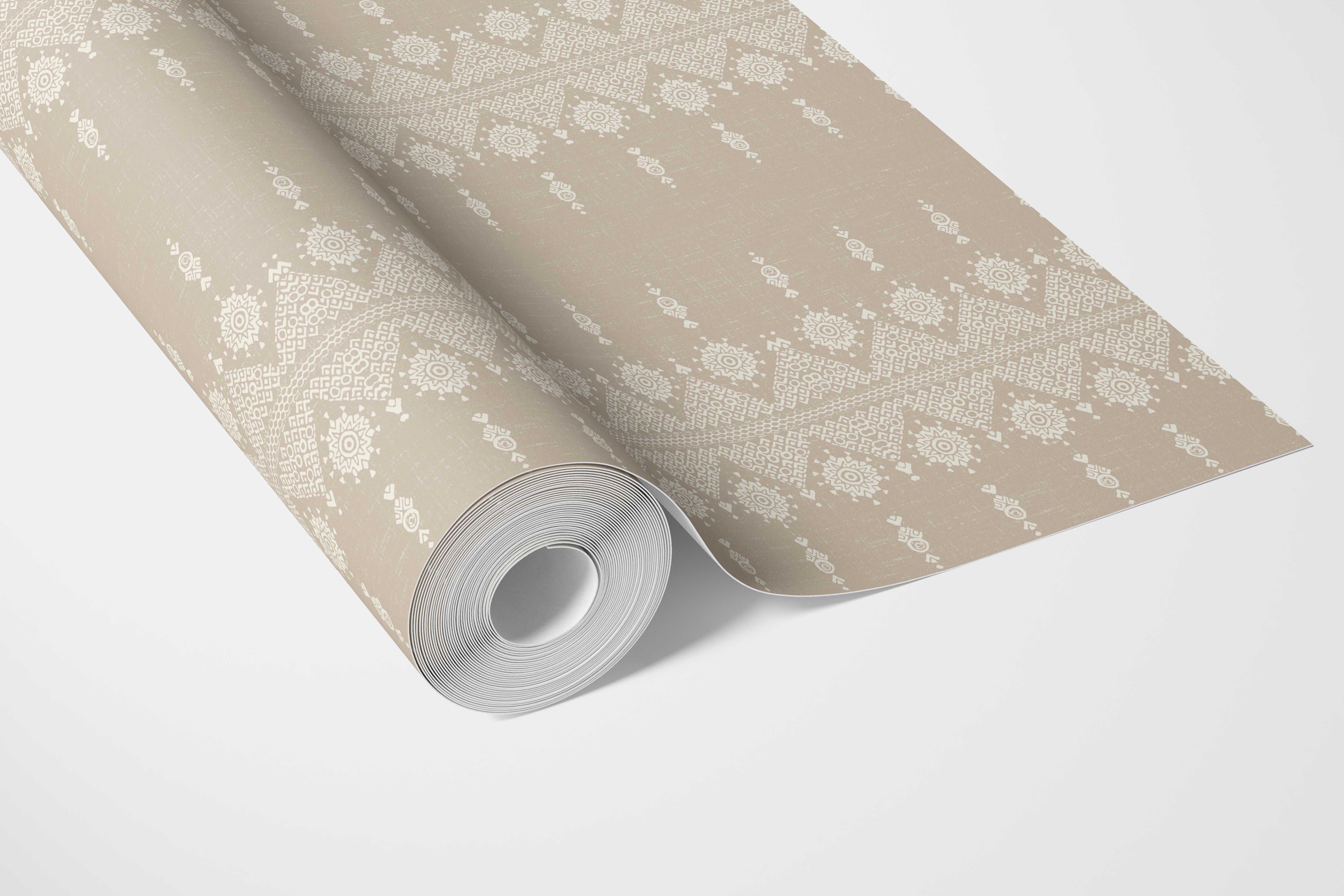 Neutral Floral Striped Bathroom Wallpaper Sample (Beige/ Off-White)