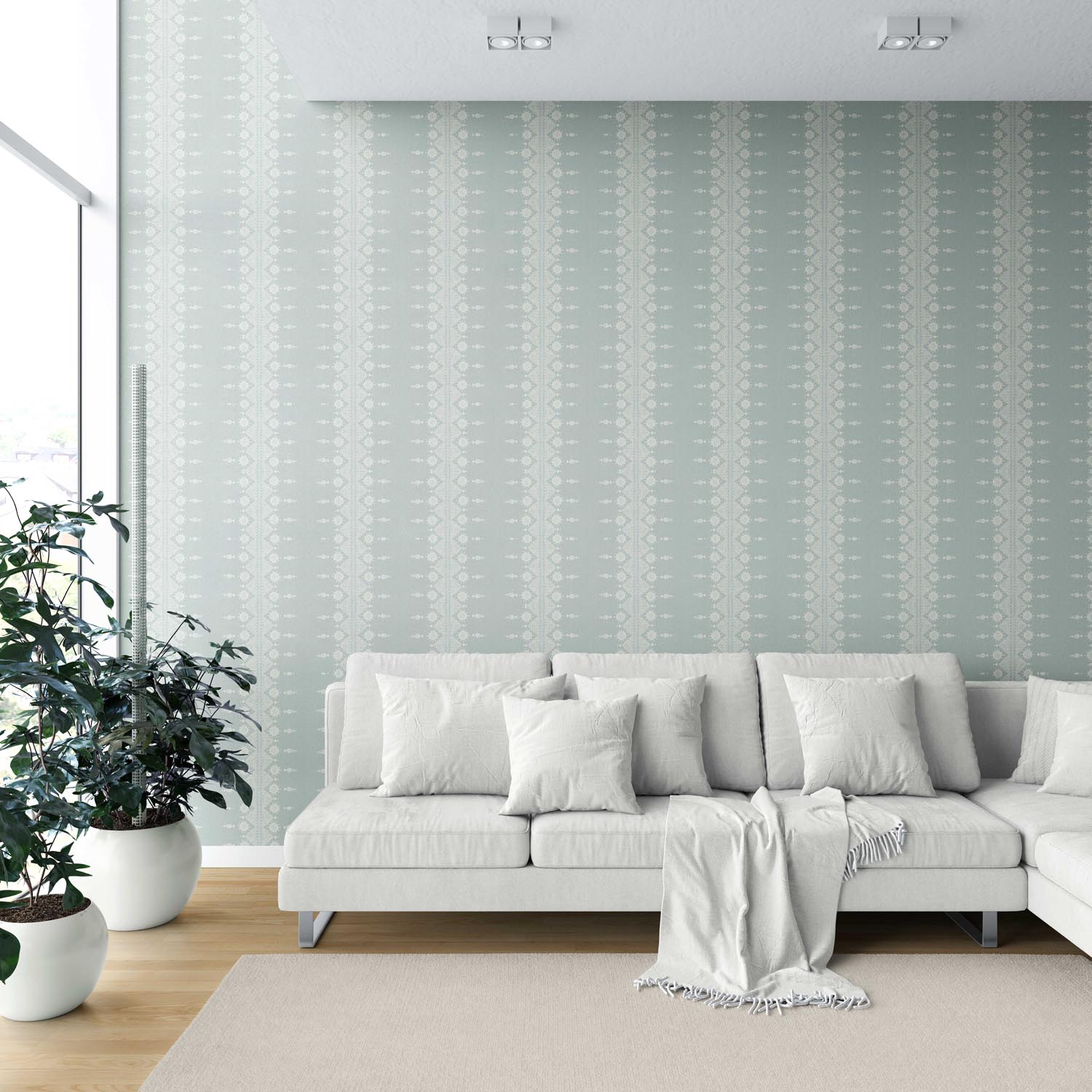 Floral Striped Shower Toilet Wallpaper Sample (Duck Egg Blue/ Off-White)