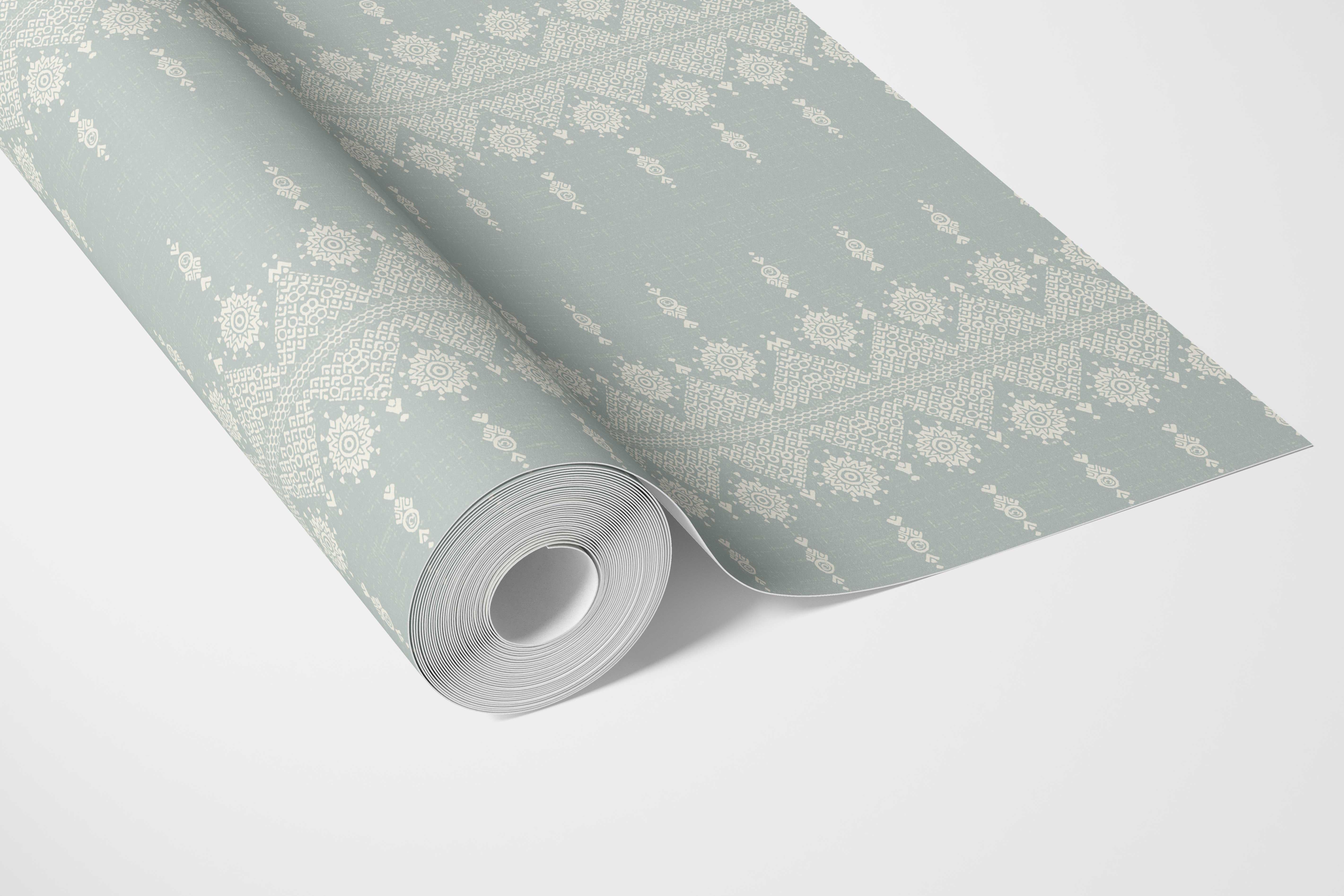 Floral Striped Bathroom Wallpaper Sample (Duck Egg Blue/ Off-White)