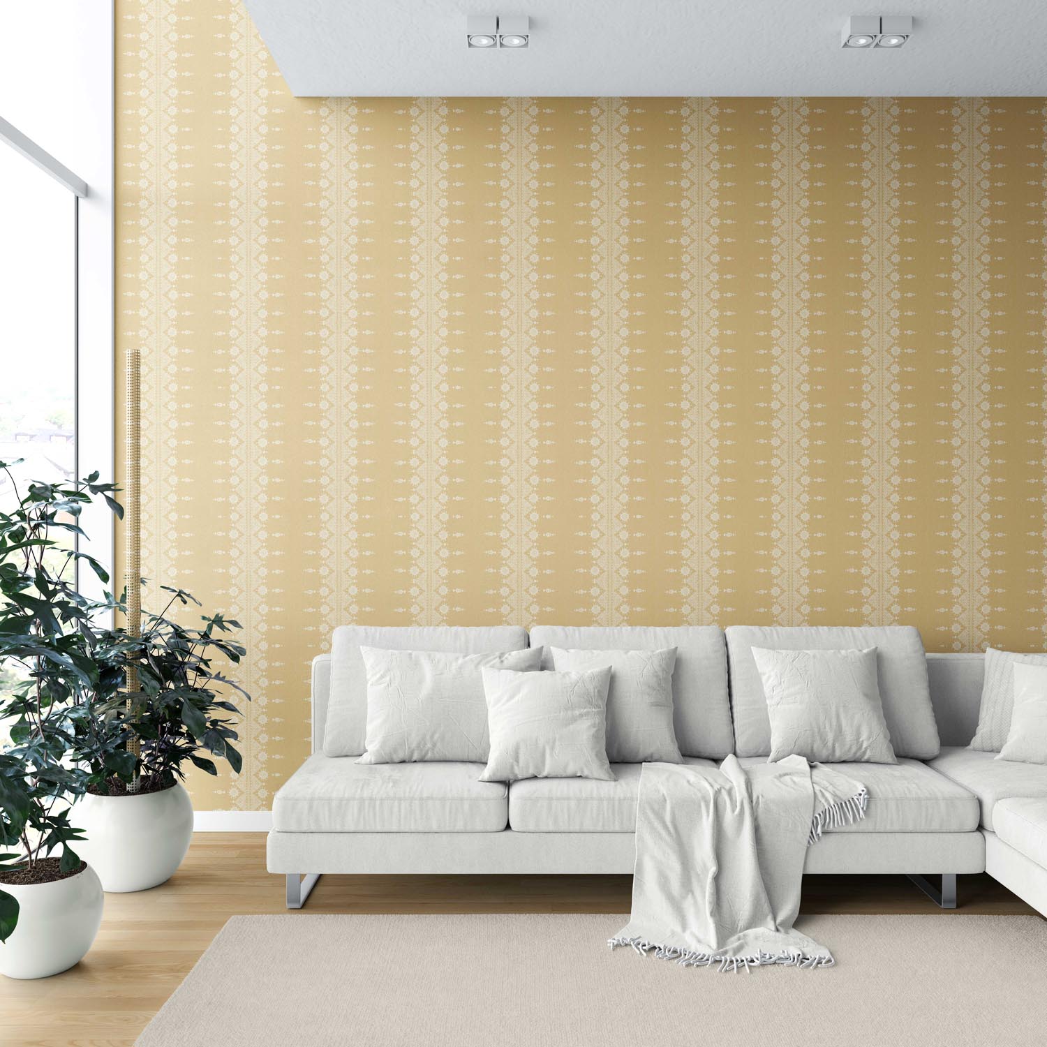 Floral Striped Shower Toilet Wallpaper Sample (Yellow/ Off-White)