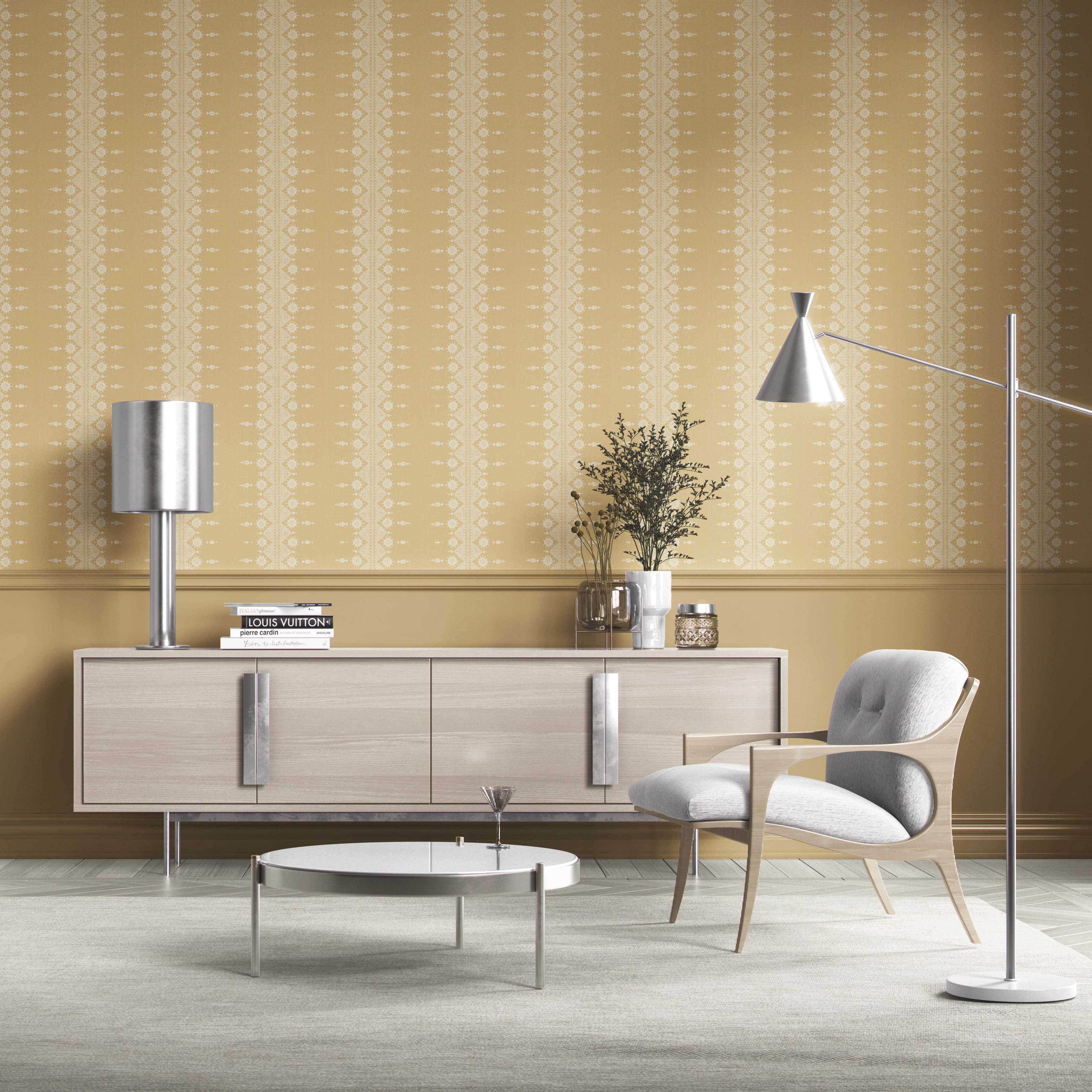 Floral Striped Kitchen Wallpaper (Yellow/ Off-White)
