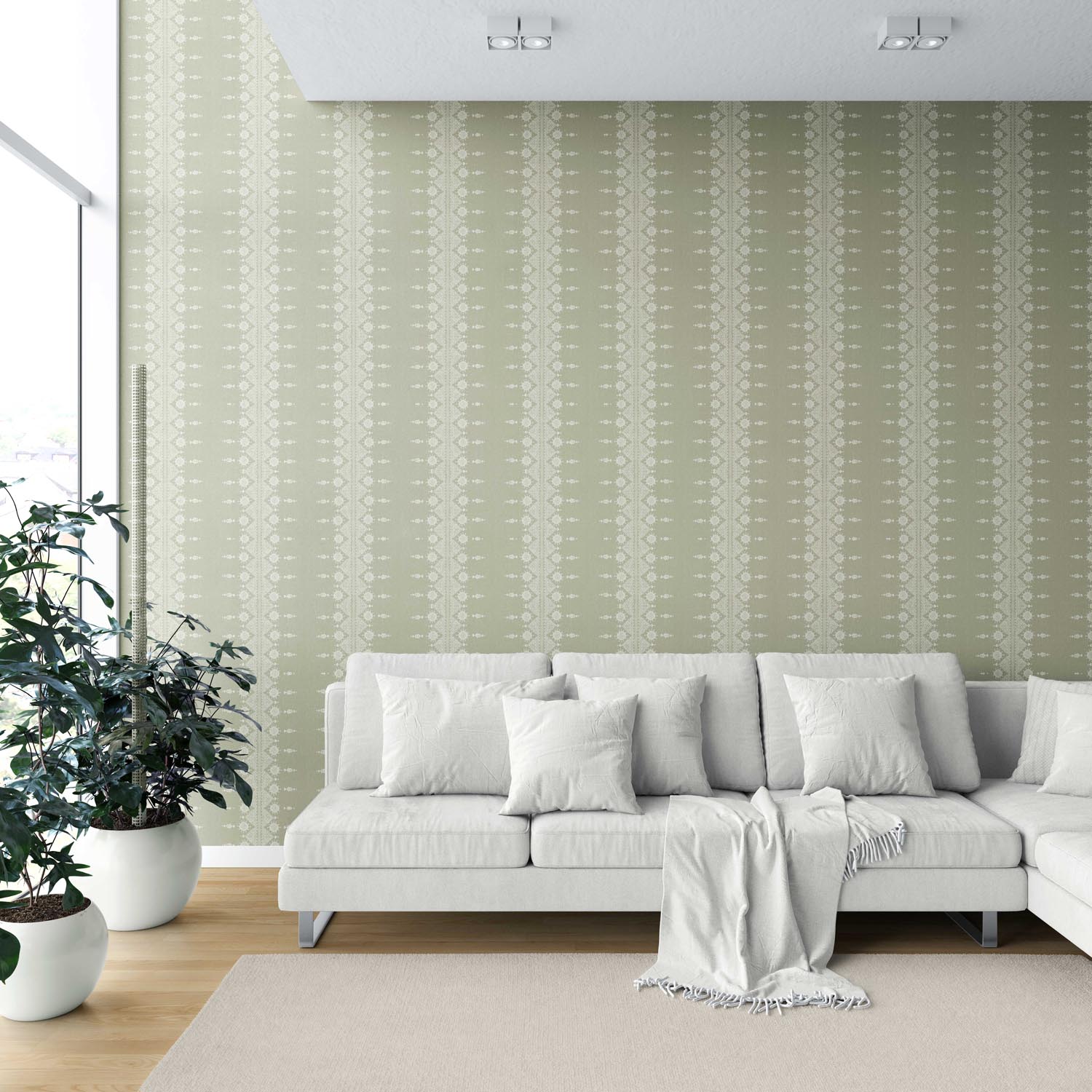 Floral Striped Shower Toilet Wallpaper Sample (Green/ Off-White)