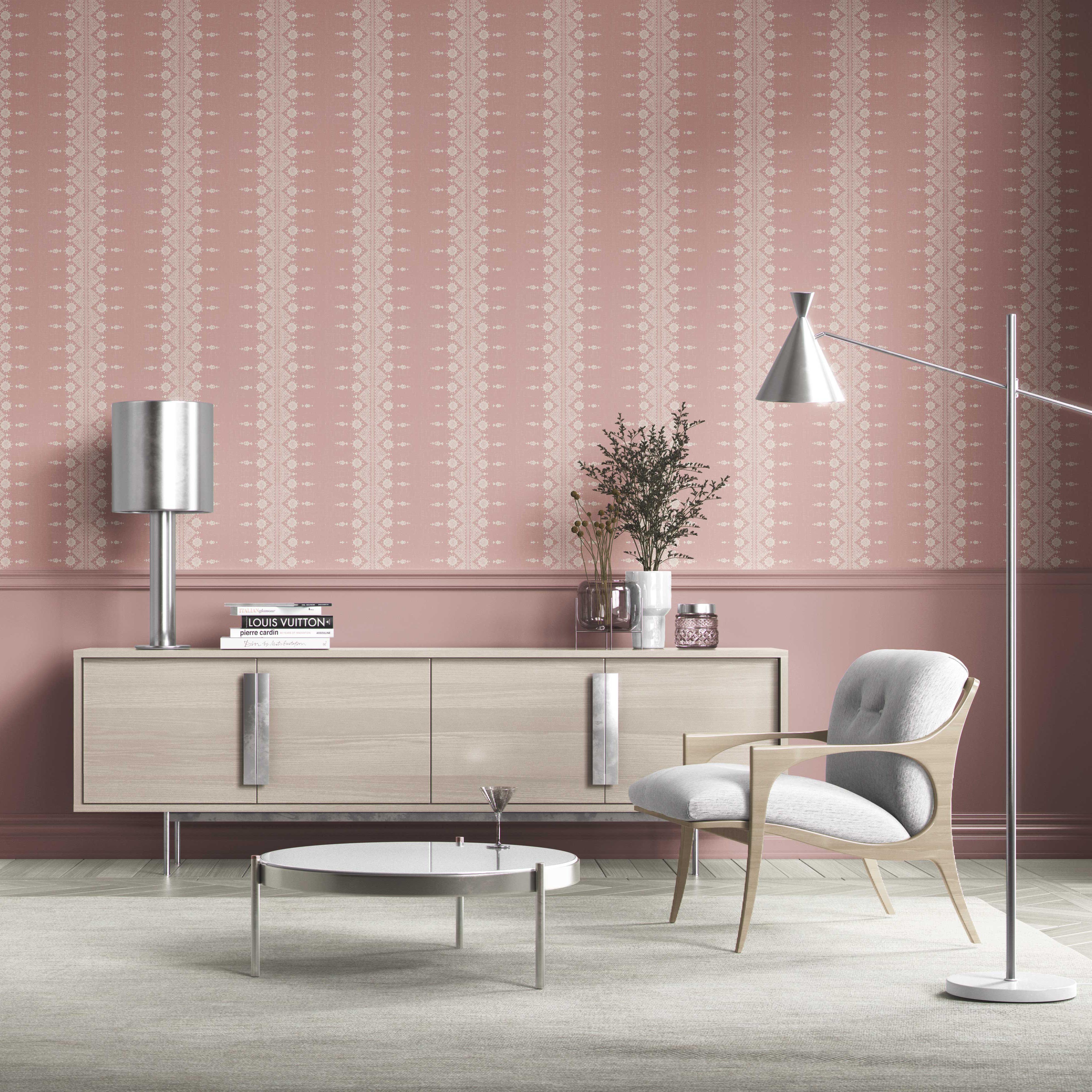 Floral Striped Kitchen Wallpaper (Pink/ Off-White)