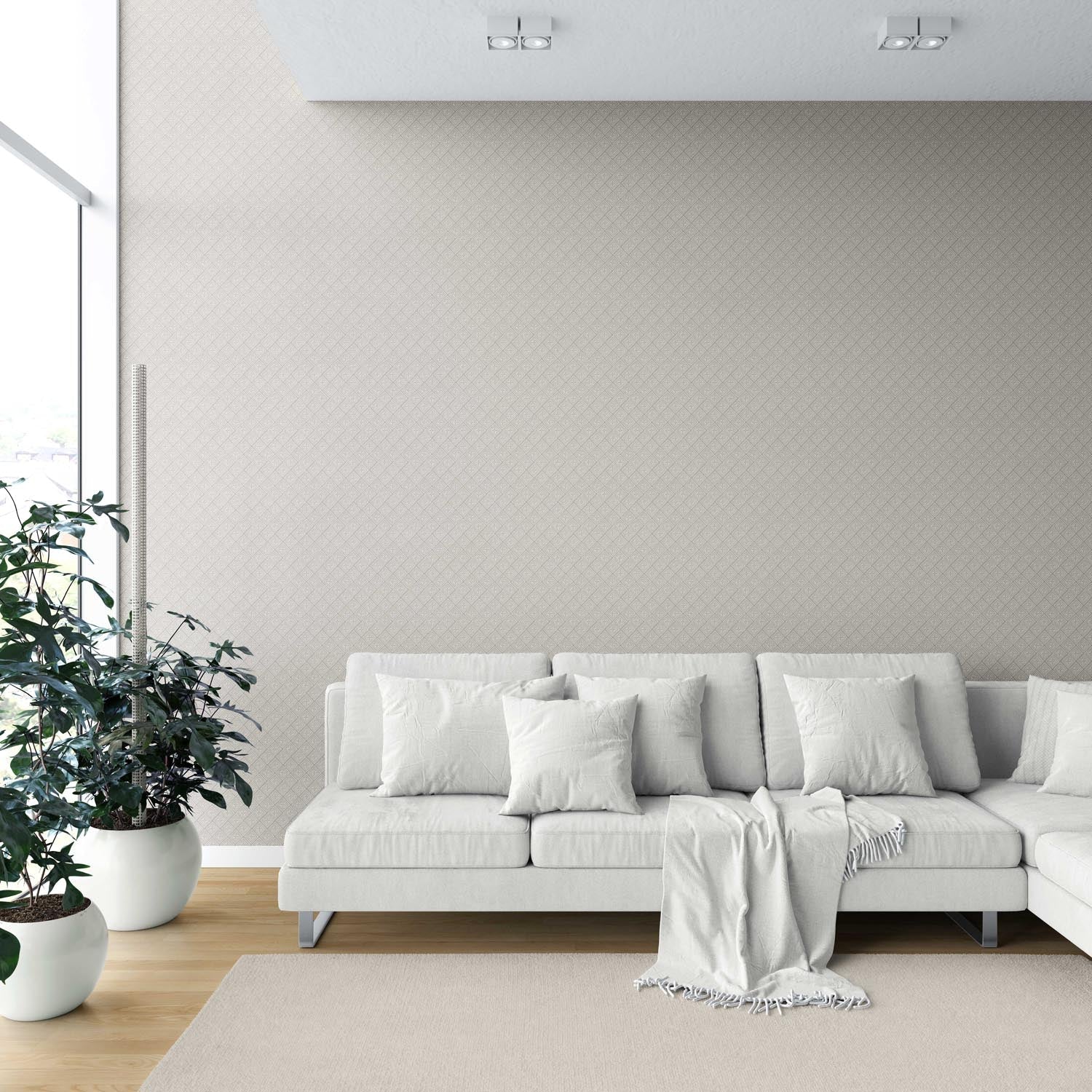 Small Diamond Lattice/ Textured Check Shower Toilet Wallpaper (Gray/ White)