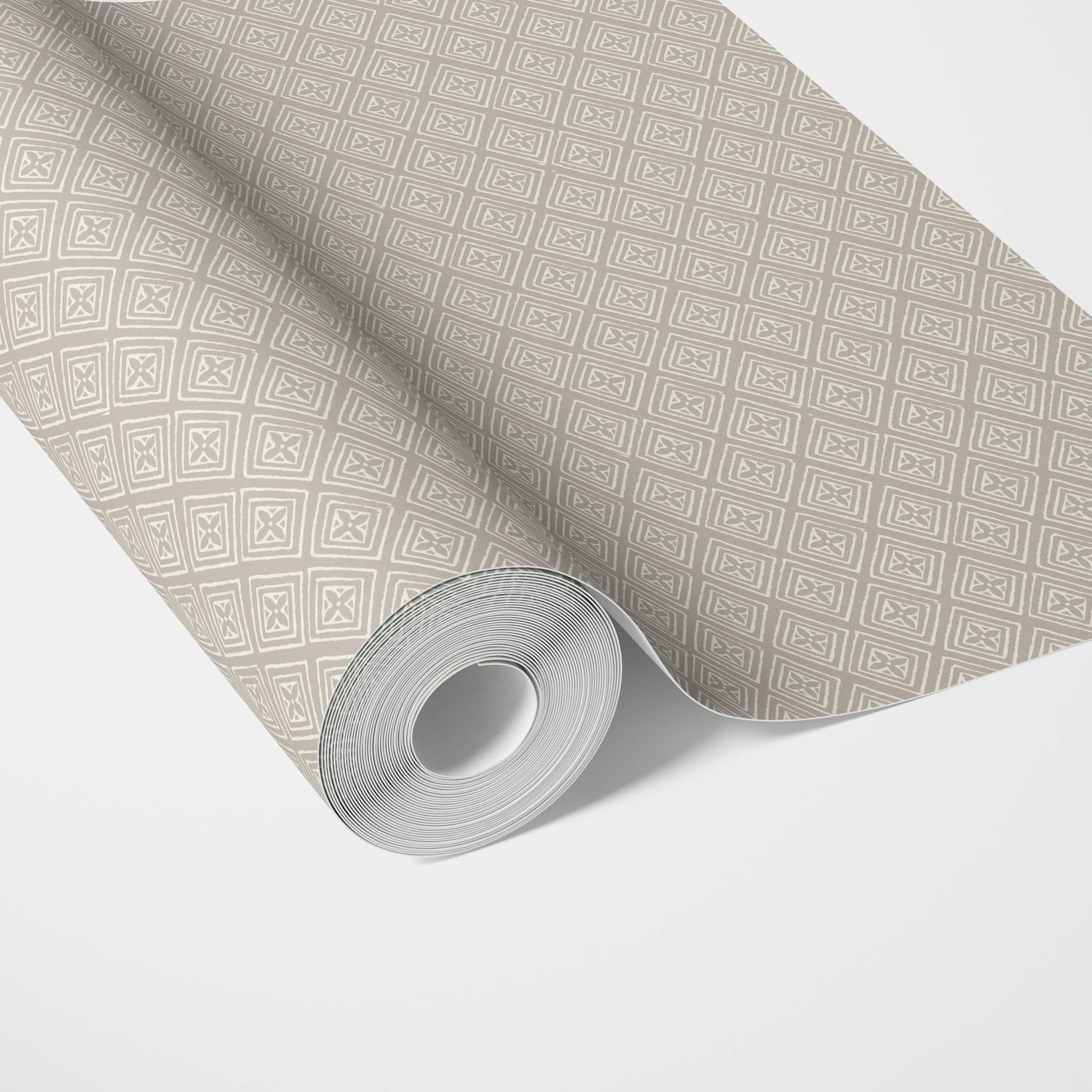 Small Diamond Lattice/ Textured Check Traditional Wallpaper Sample (Gray/ White)