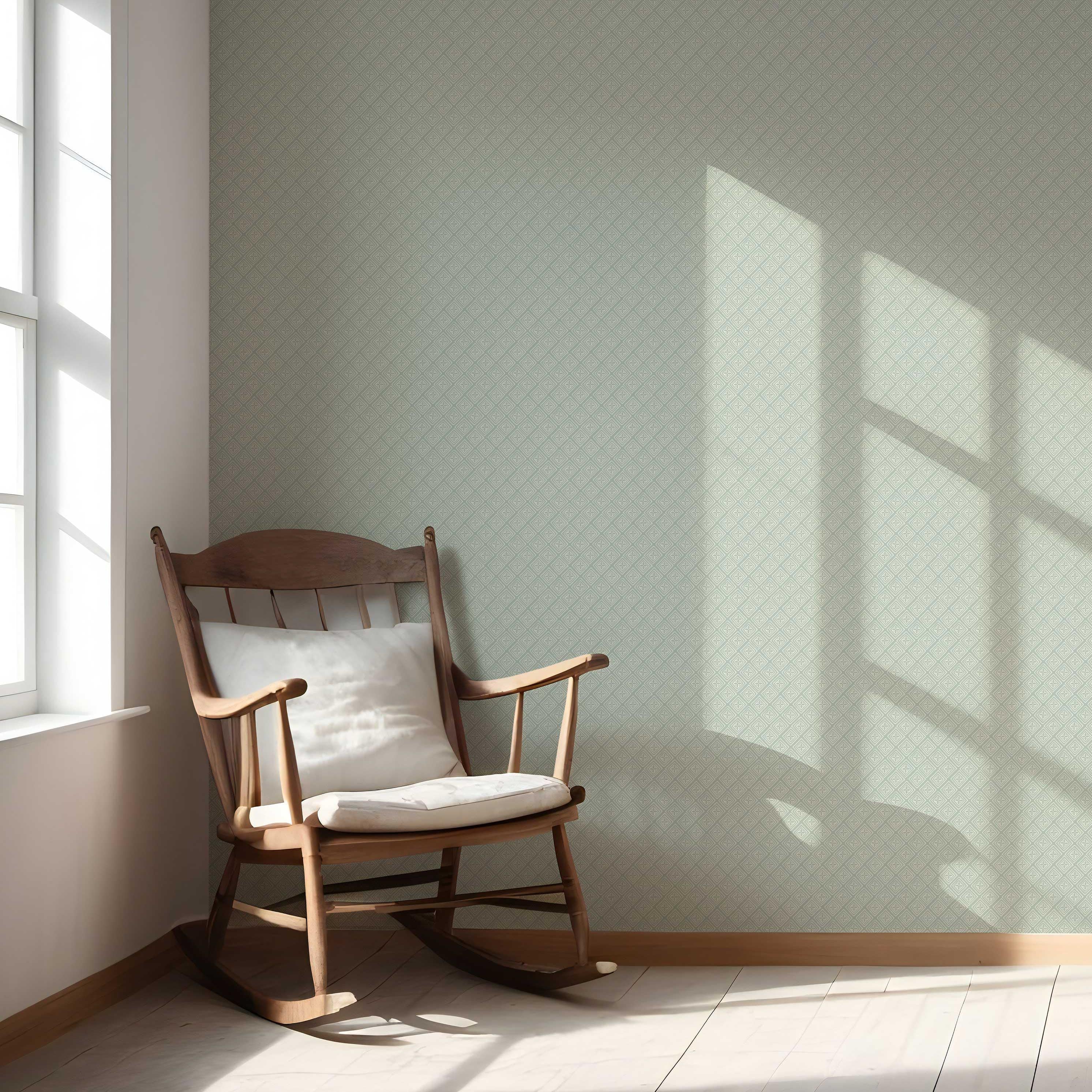Small Diamond Lattice/ Textured Check Nursery Wallpaper Sample (Green/ White)