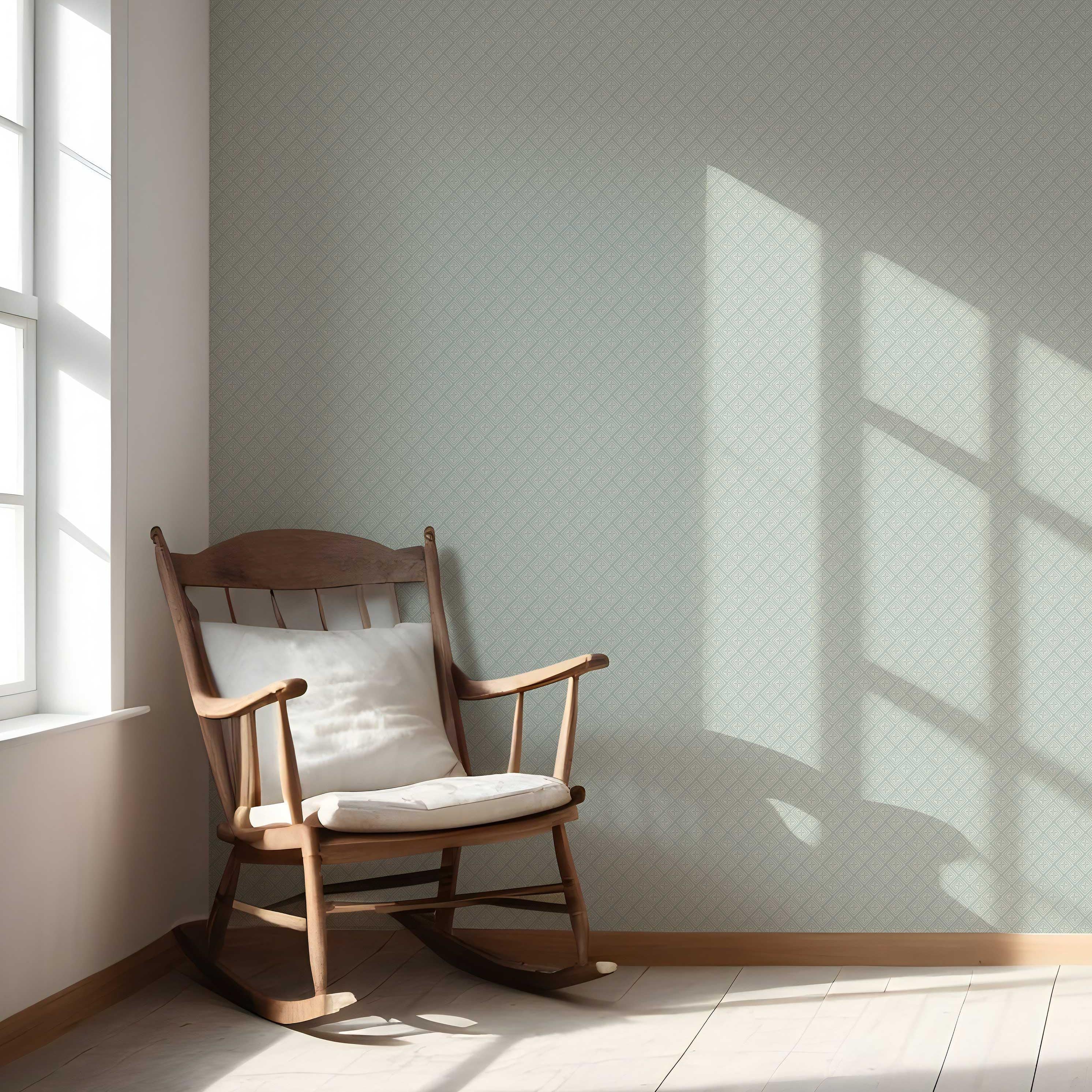 Small Diamond Lattice/ Textured Check Nursery Wallpaper Sample (Blue/ White)