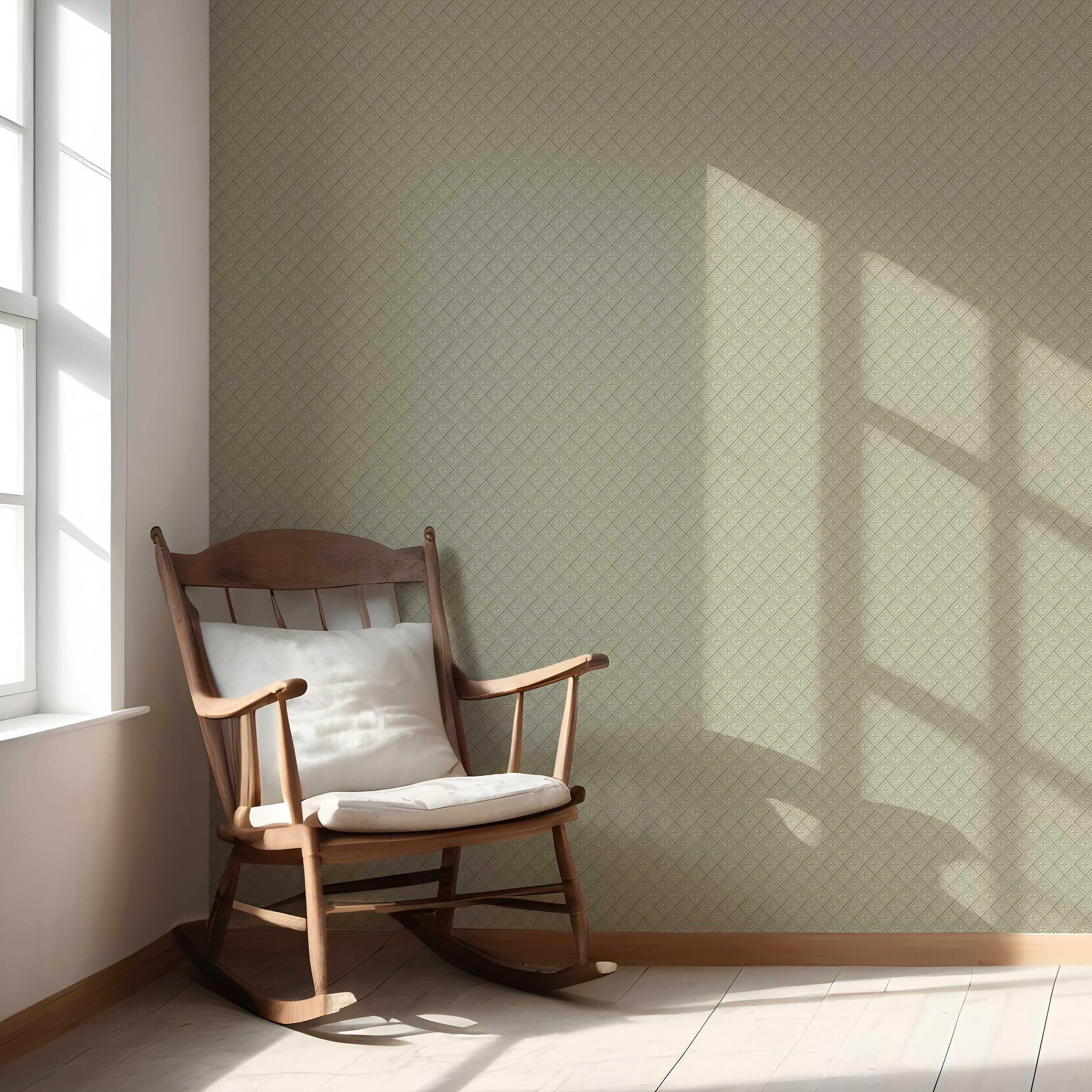 Small Diamond Lattice/ Textured Check Nursery Wallpaper (Olive Green/ White)