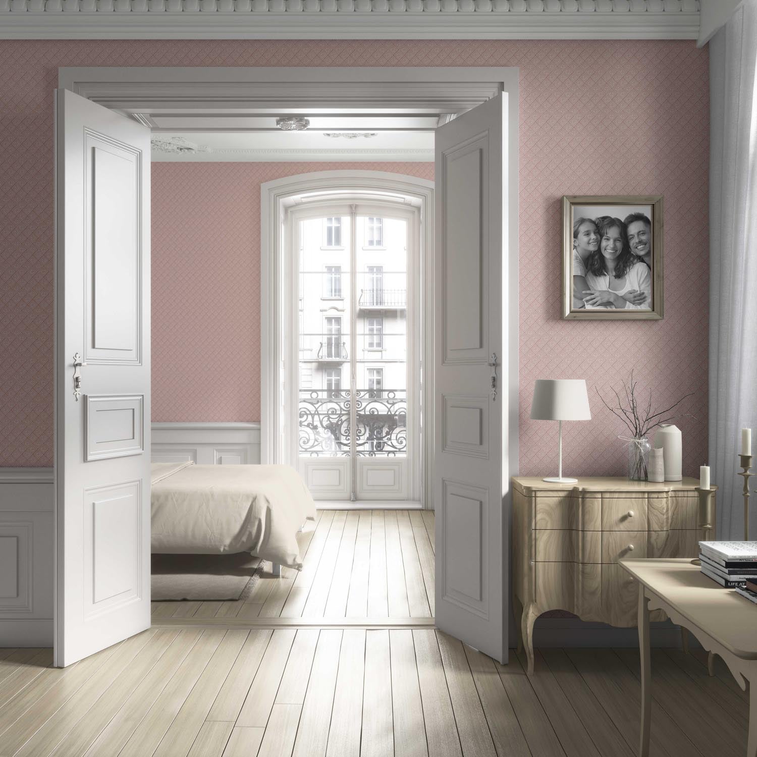 Small Diamond Lattice/ Textured Check Living Room Wallpaper Sample (Pink/ White)