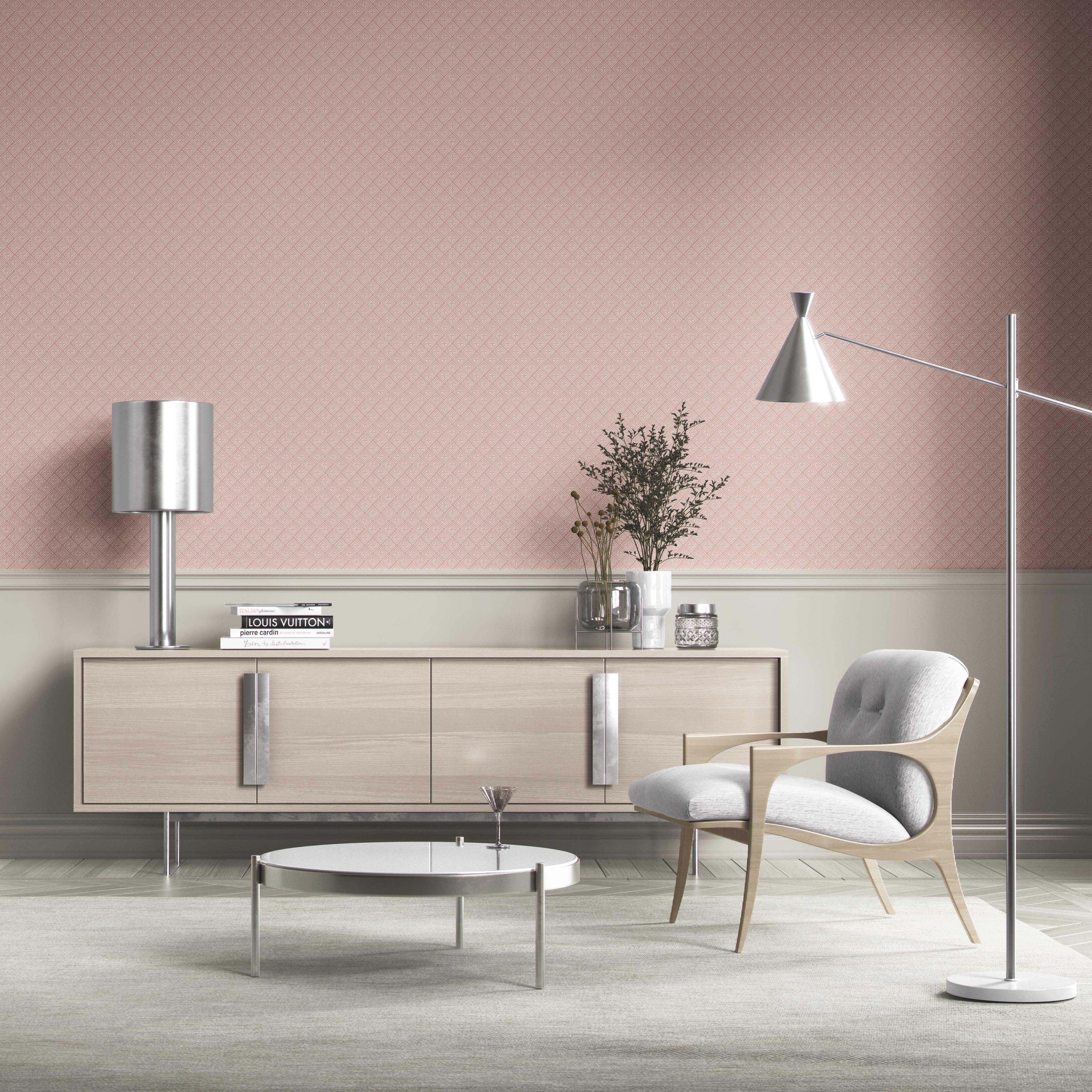 Small Diamond Lattice/ Textured Check Bathroom Wallpaper Sample (Pink/ White)
