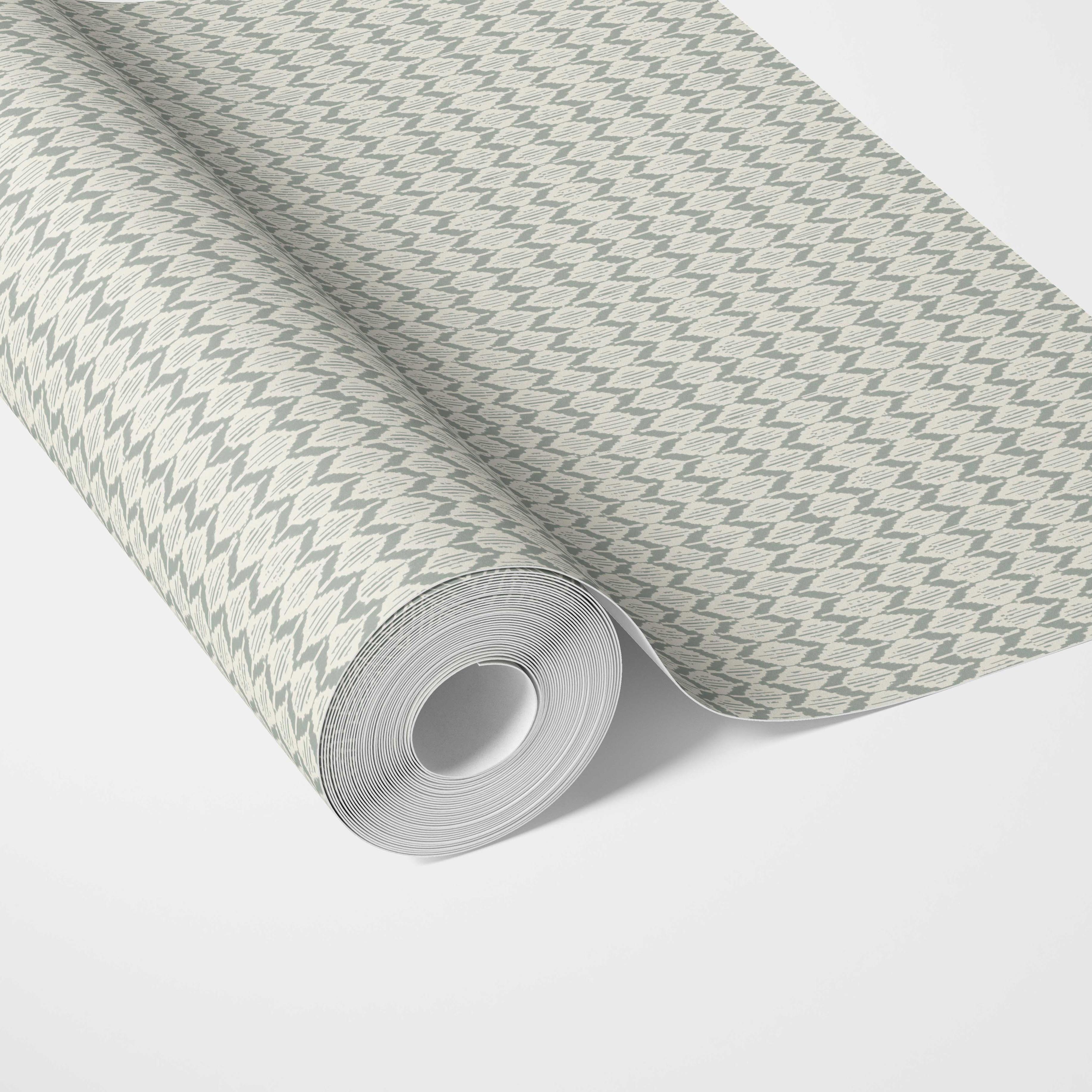 Geometric Ikat Striped Traditional Wallpaper (Sage Gray/ White)