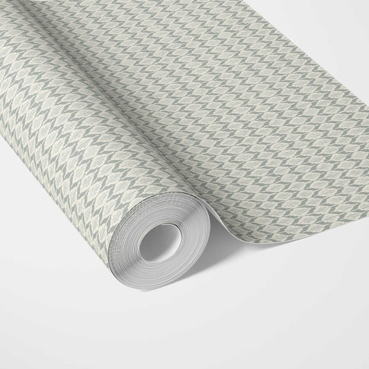 Geometric Ikat Striped Traditional Wallpaper Sample (Sage Gray/ White)