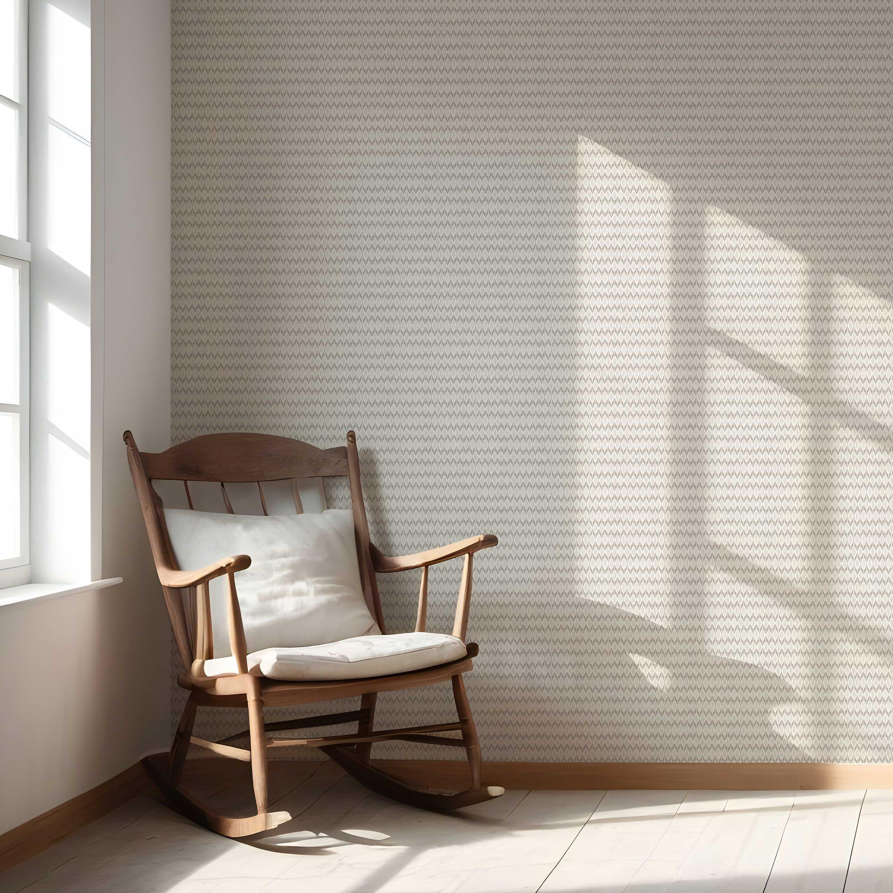Neutral Ikat Striped Nursery Wallpaper Sample (Gray/ Greige/ White)