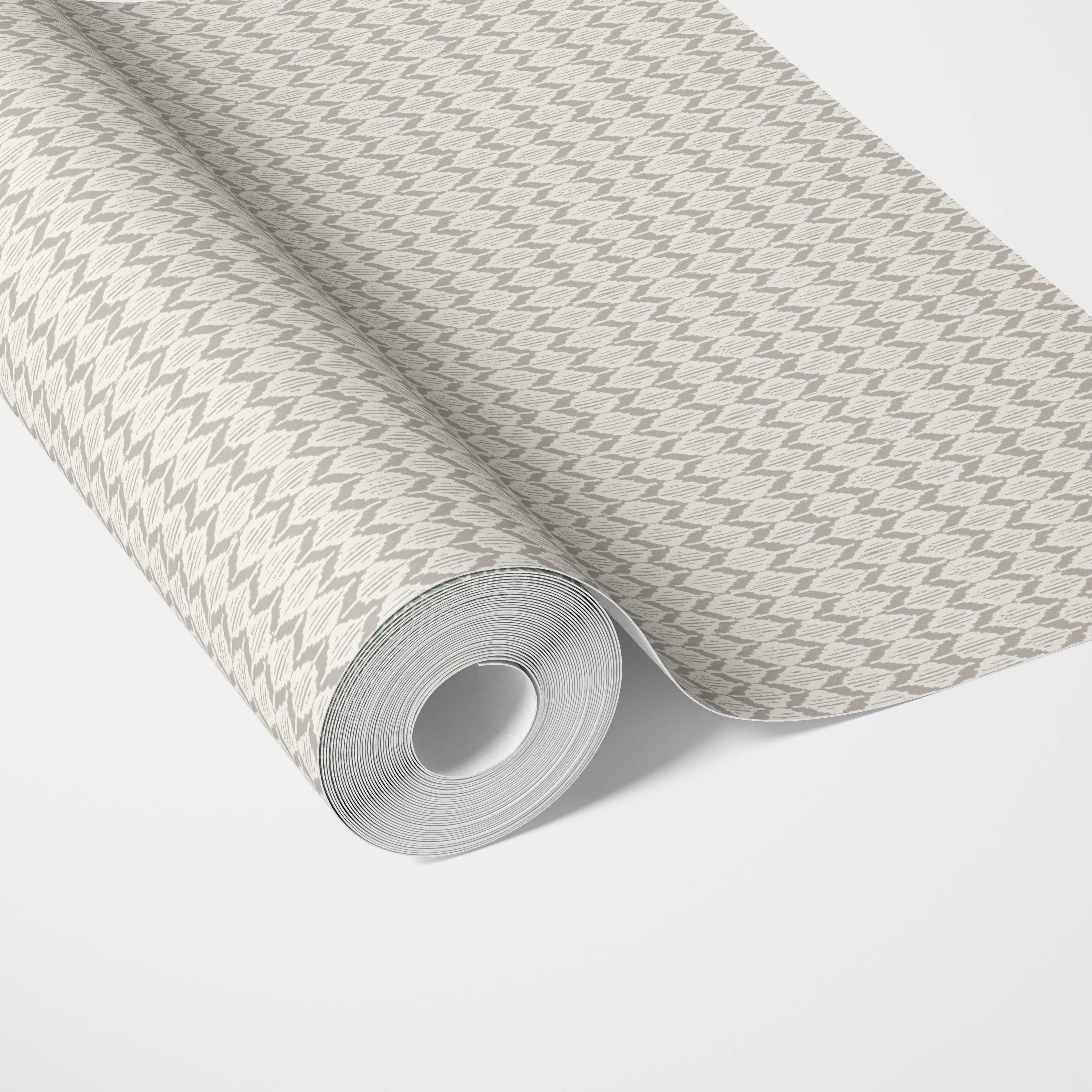 Neutral Ikat Striped Traditional Wallpaper Sample (Gray/ Greige/ White)
