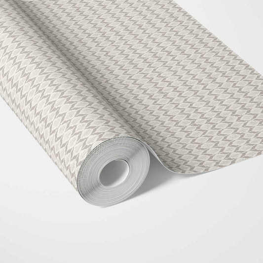 Neutral Ikat Striped Traditional Wallpaper Sample (Gray/ Greige/ White)