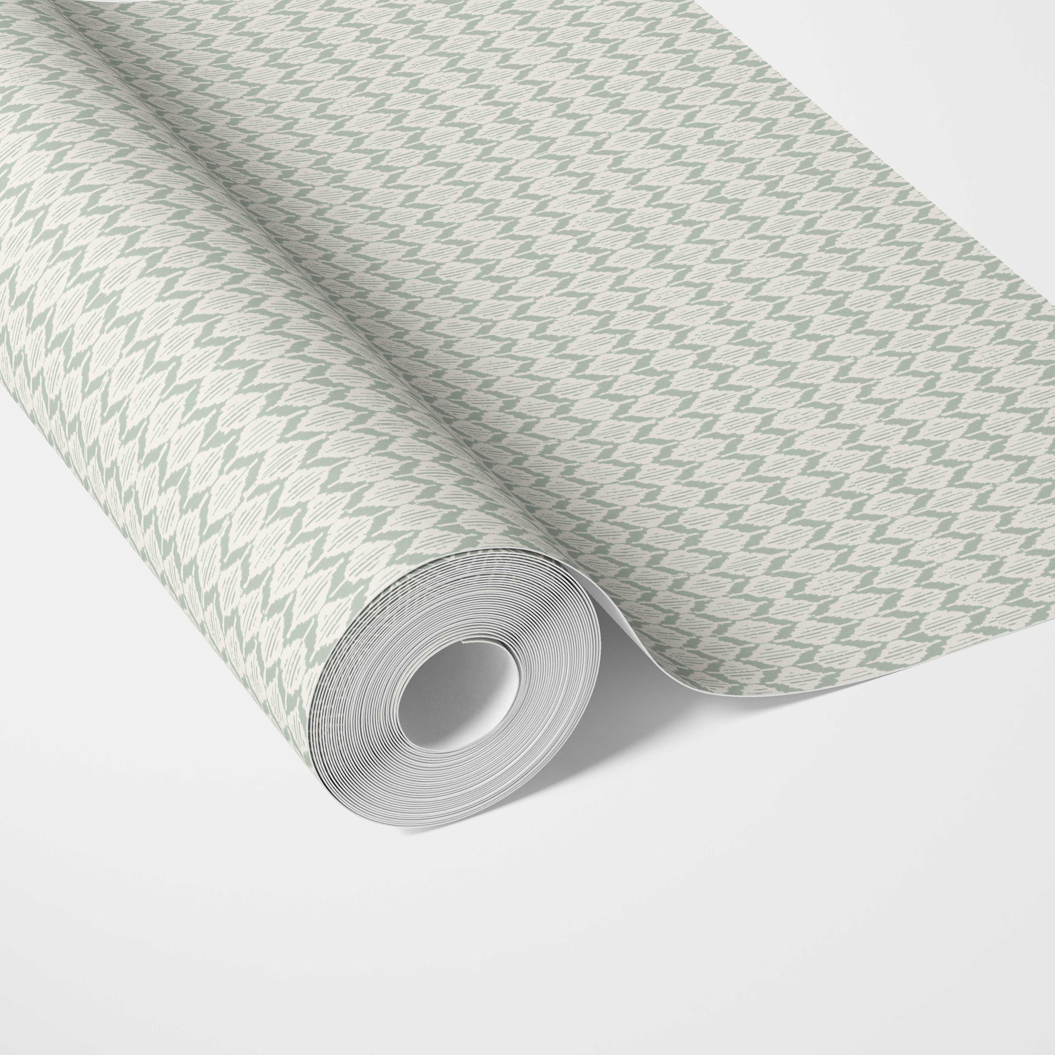 Geometric Ikat Striped Traditional Wallpaper Sample (Duck Egg Blue/ White)