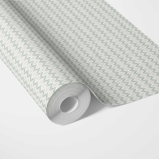 Neutral Ikat Striped Traditional Wallpaper Sample (Light Gray- Blue/ White)