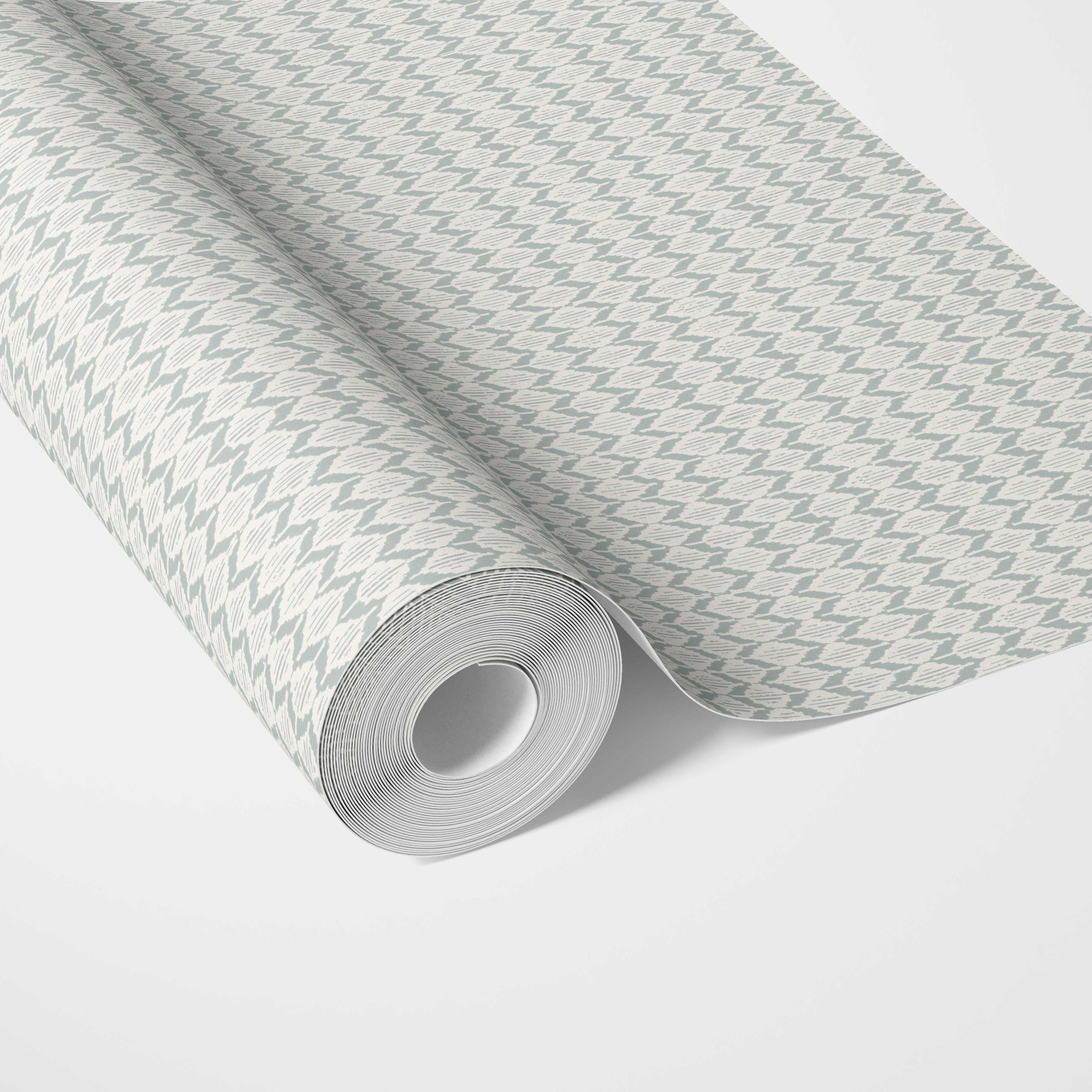 Neutral Ikat Striped Traditional Wallpaper (Light Gray- Blue/ White)