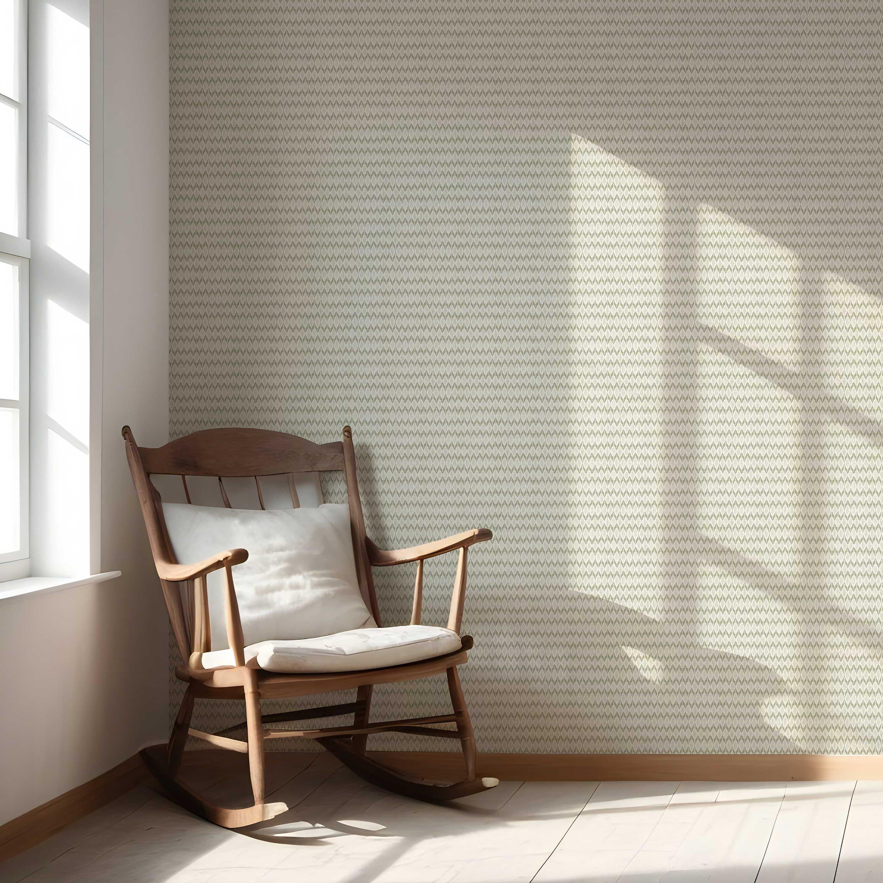 Geometric Ikat Striped Nursery Wallpaper Sample (Olive Green/ White)