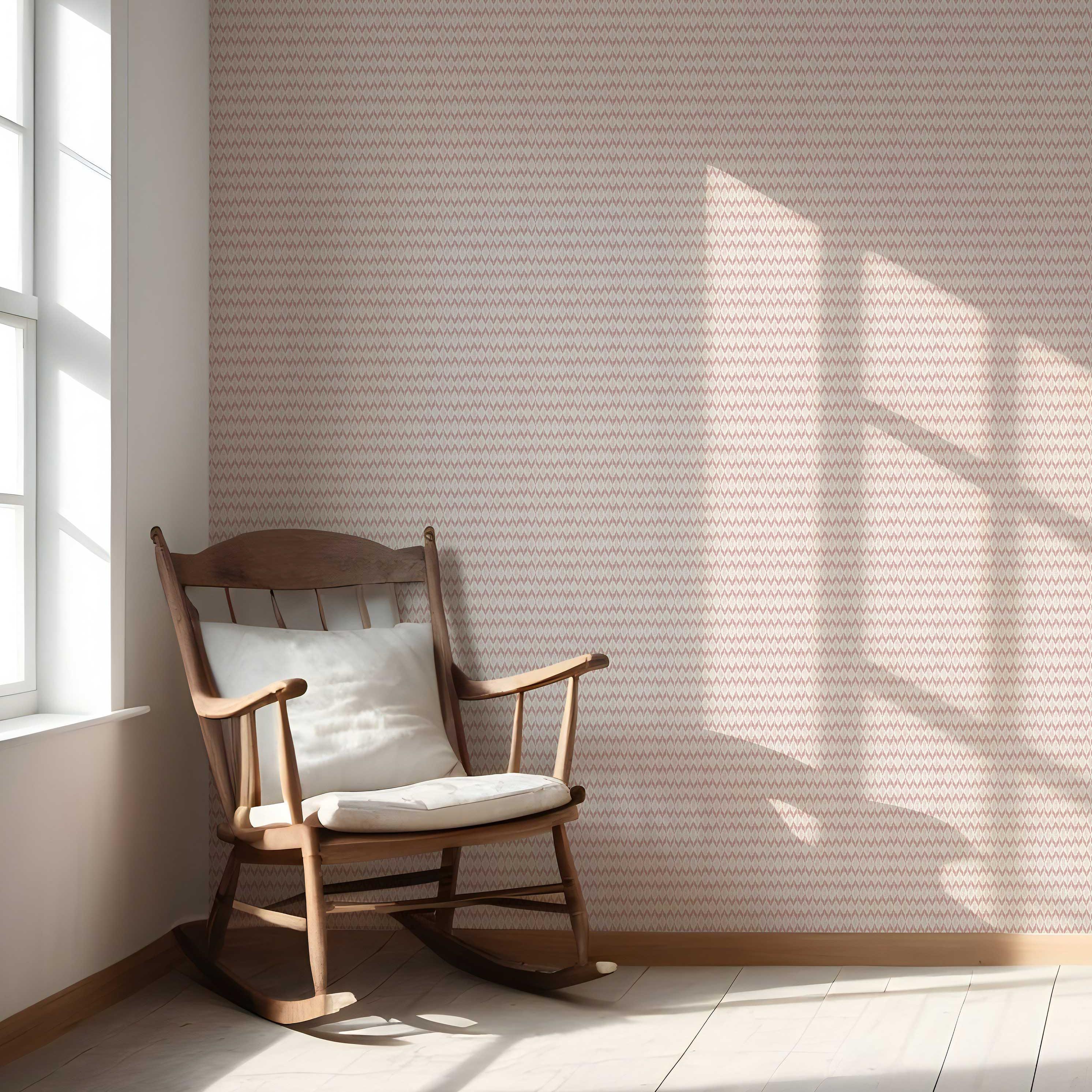 Geometric Ikat Striped Nursery Wallpaper (Pink/ White)