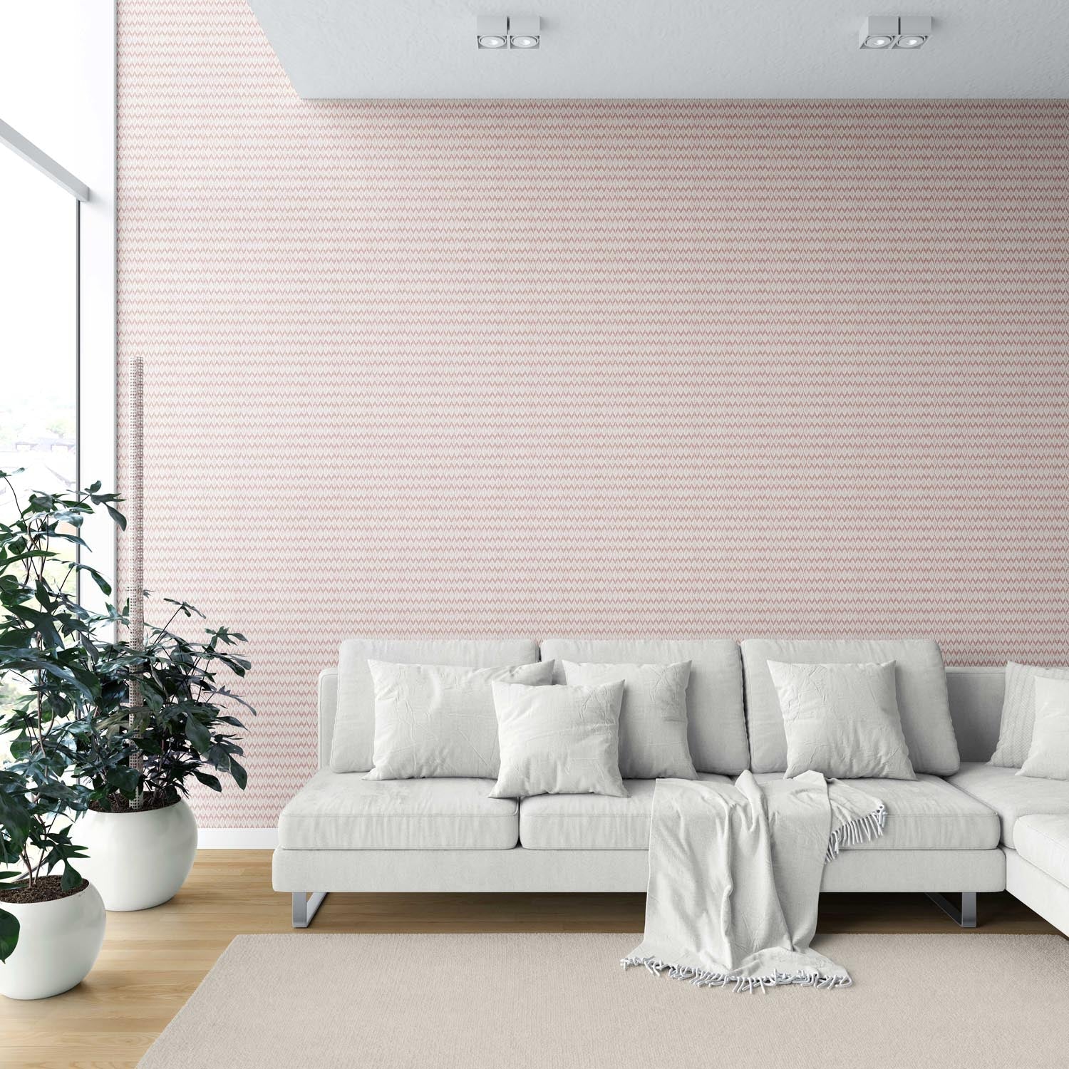 Geometric Ikat Striped Shower Toilet Wallpaper (Pink/ White)