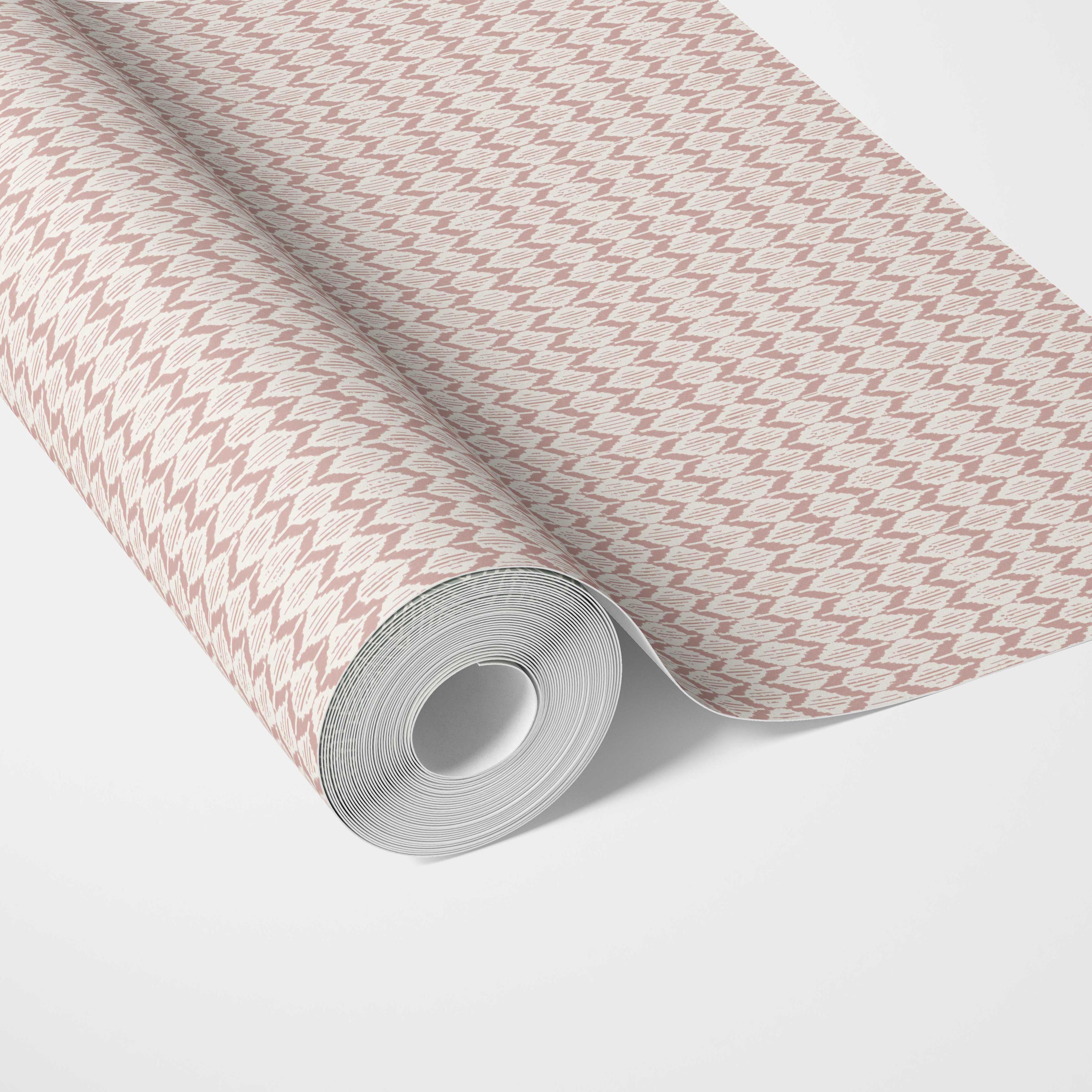Geometric Ikat Striped Traditional Wallpaper (Pink/ White)