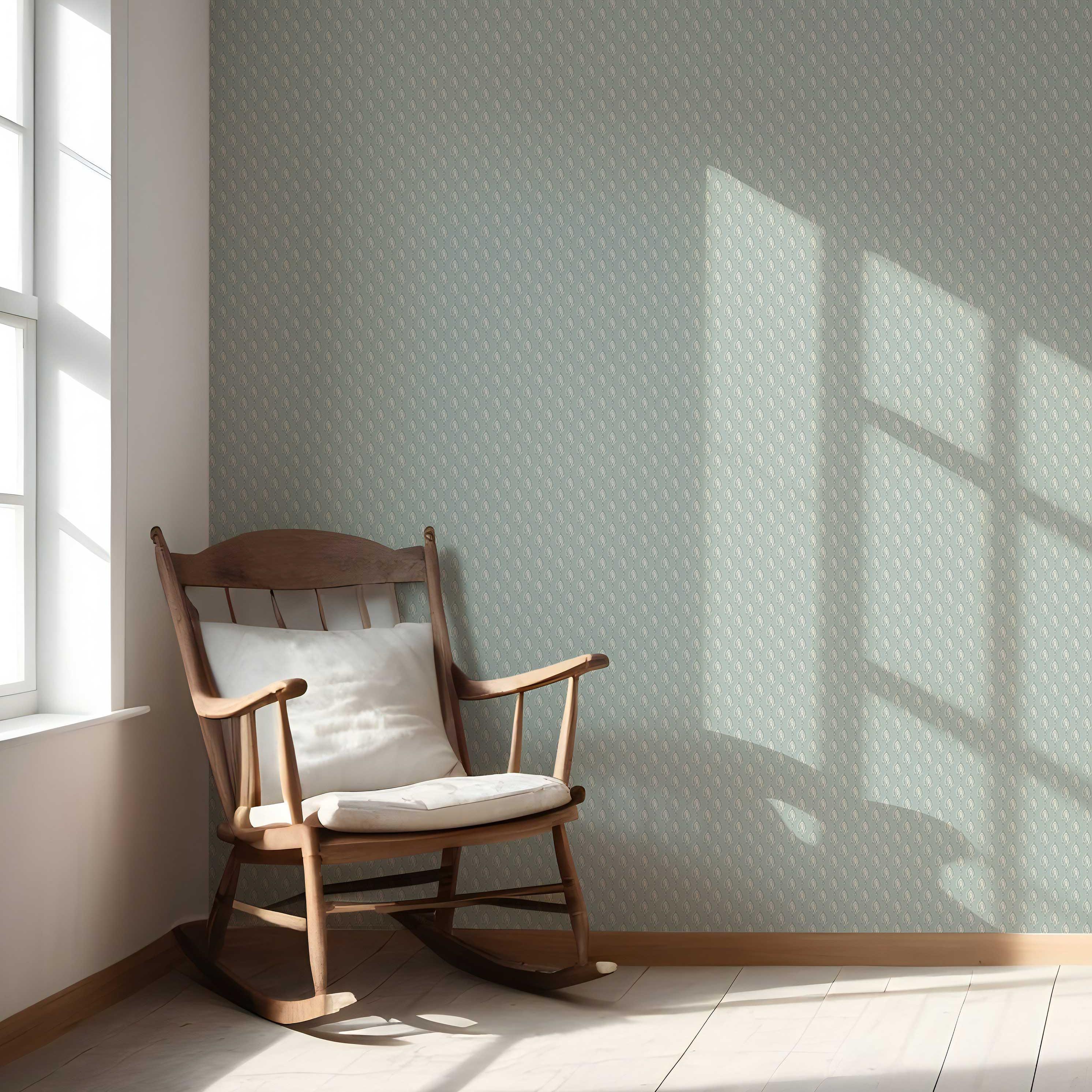 Textured Teardrop/ Paisley Block Print Nursery Wallpaper Sample (Blue-Gray/ White)