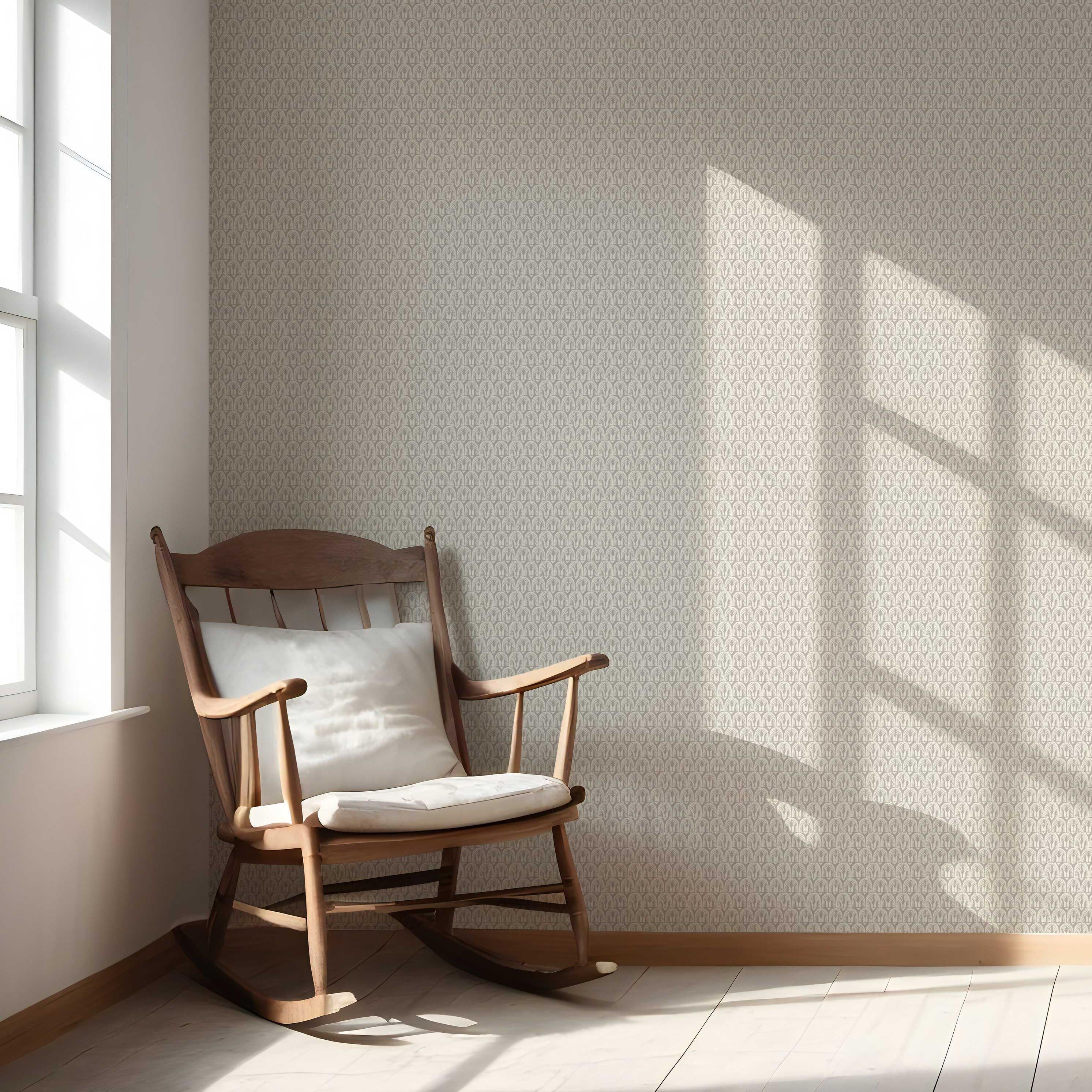 Neutral Geometric Scallops Floral Nursery Wallpaper Sample (Beige/ Greige)