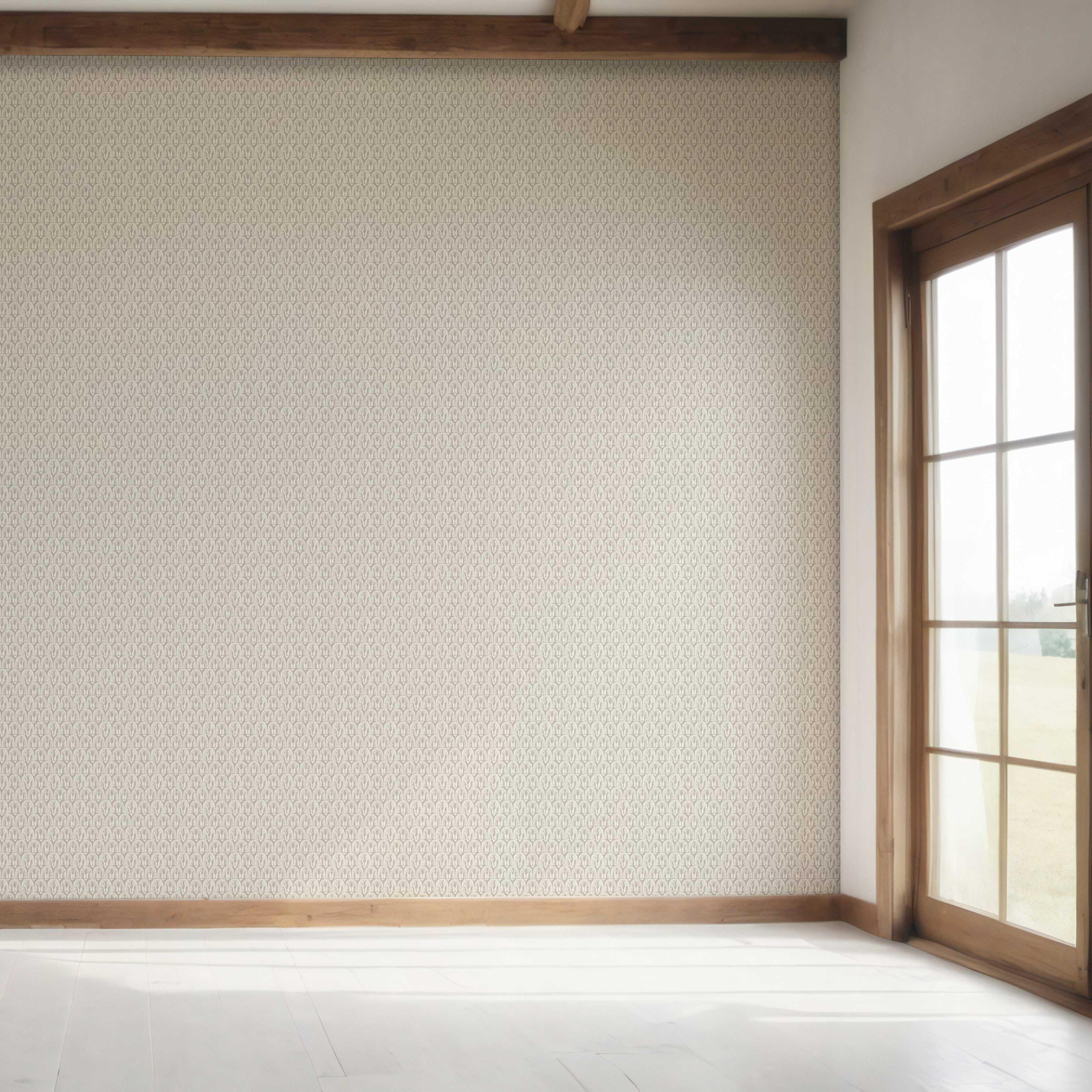 Neutral Geometric Scallops Floral Bedroom Wallpaper Sample (Beige/ Greige)