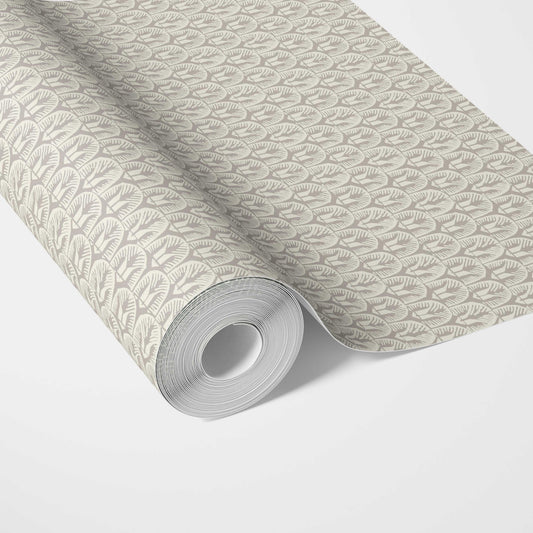 Neutral Geometric Scallops Floral Traditional Wallpaper Sample (Beige/ Greige)