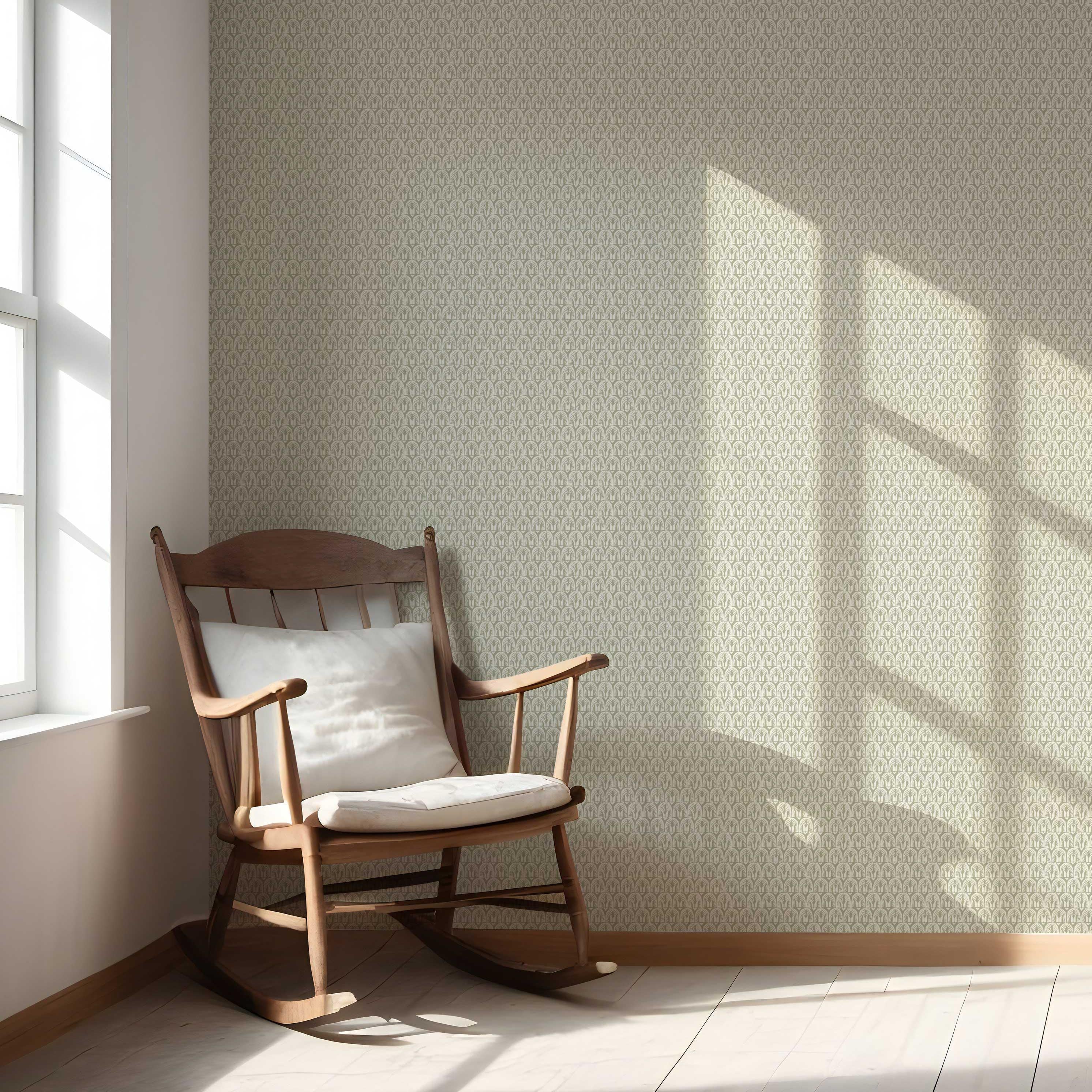 Geometric Scallops Floral Nursery Wallpaper (Olive Green/ White)