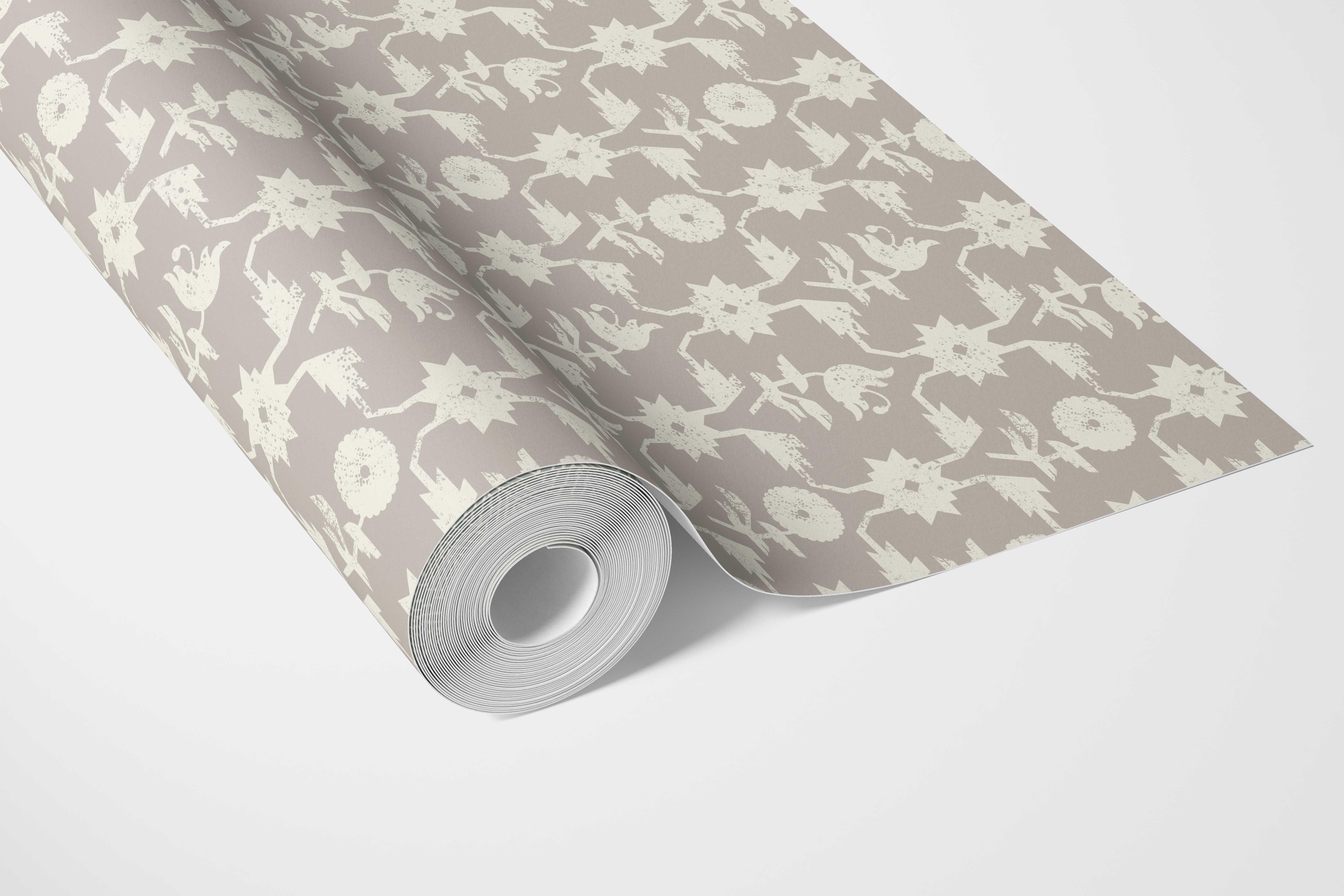 Neutral Toned Modern Floral/ Botanical Bathroom Wallpaper (Gray/ Greige/ White)