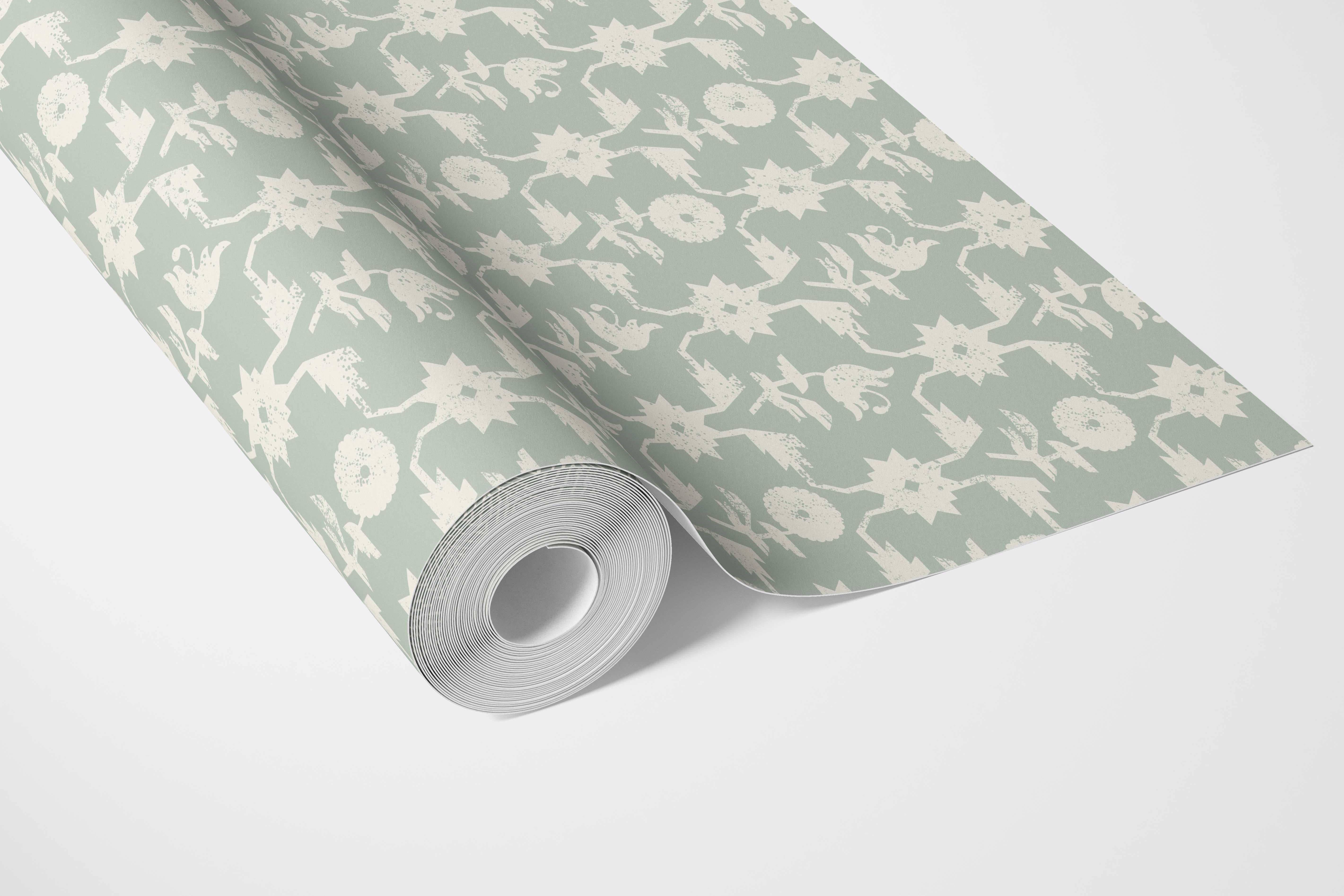 Modern Floral Botanical Bathroom Wallpaper (Green/ White)
