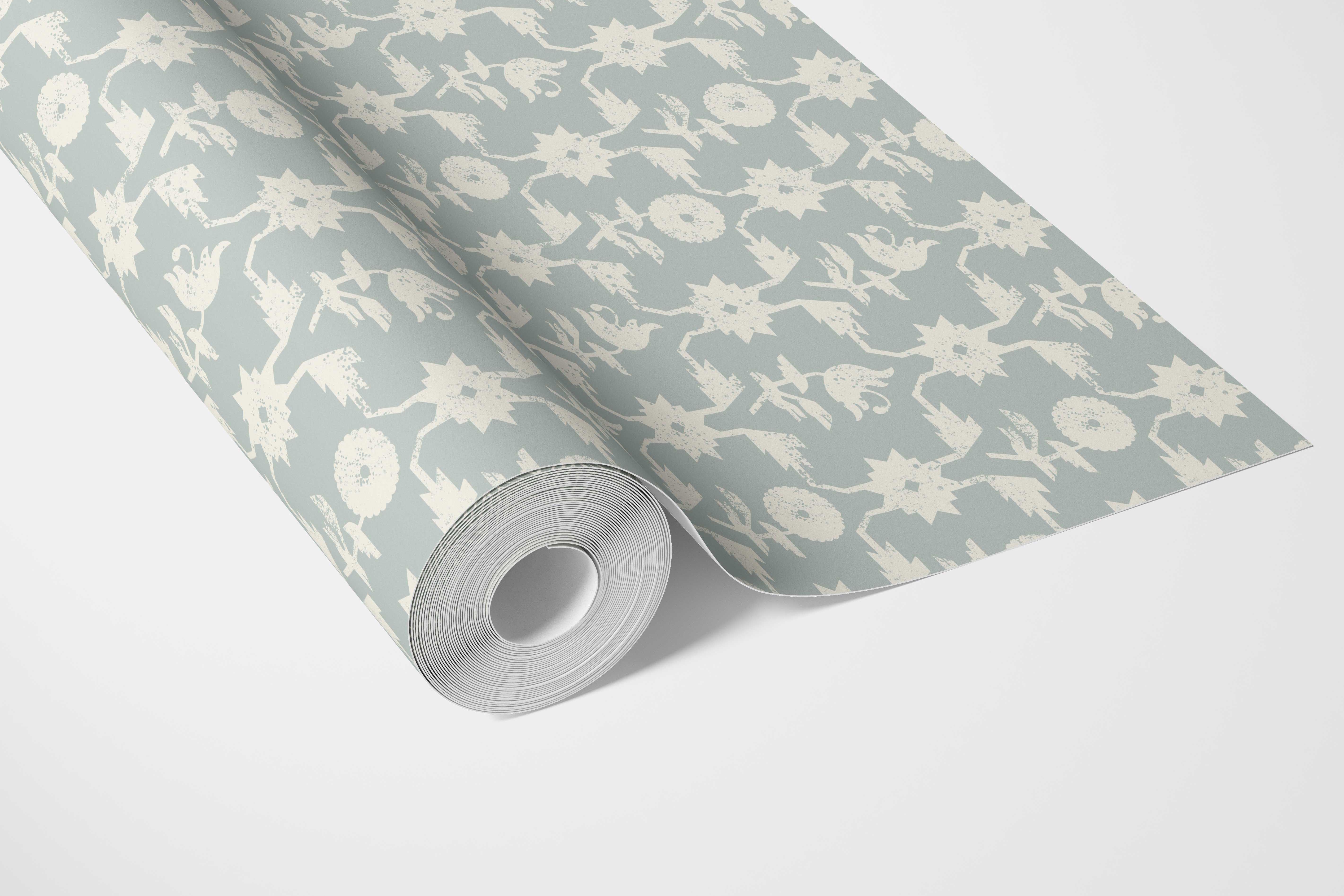 Modern Floral Botanical Bathroom Wallpaper (Duck Egg Blue/ White)