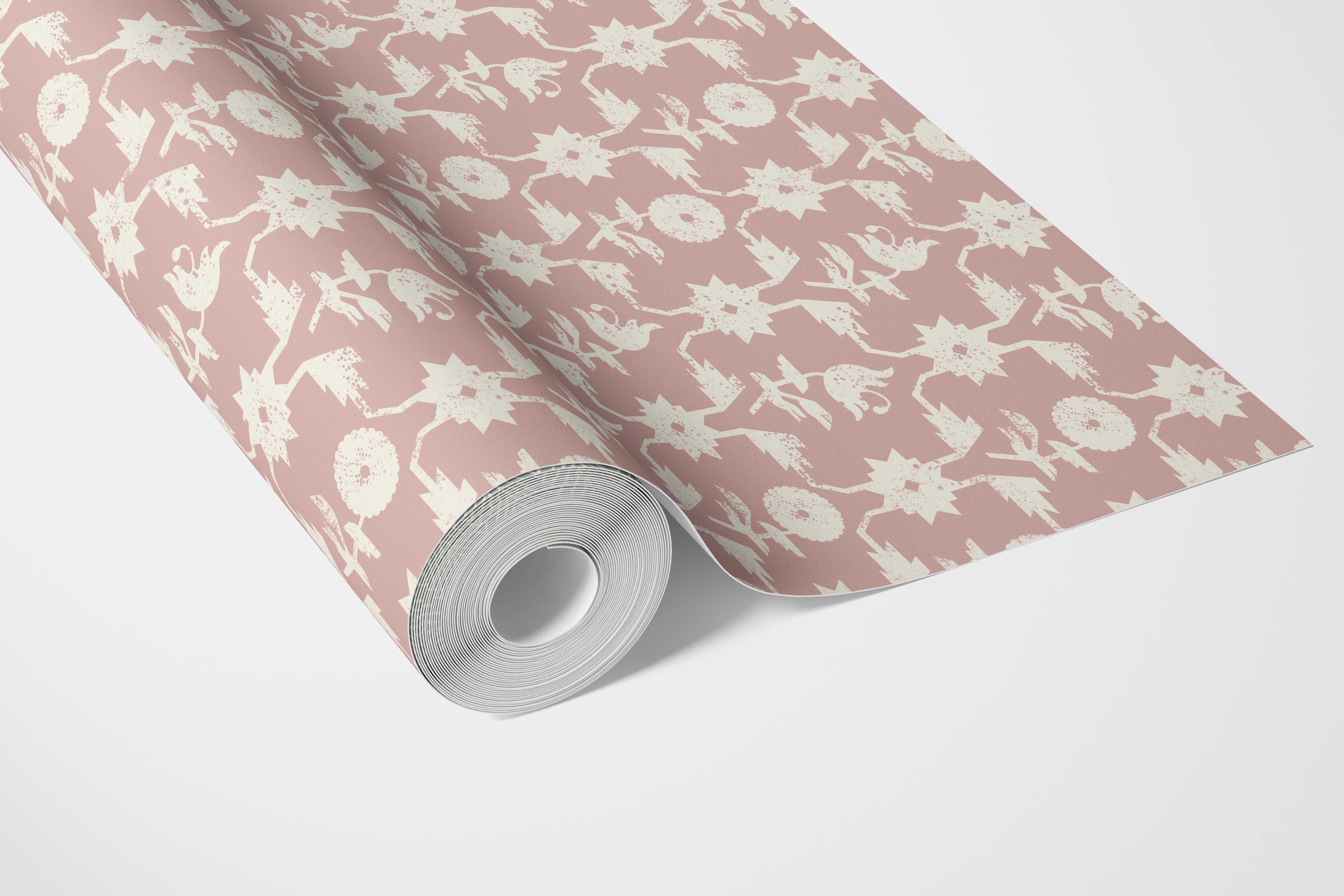 Modern Floral Botanical Bathroom Wallpaper Sample (Pink/ White)