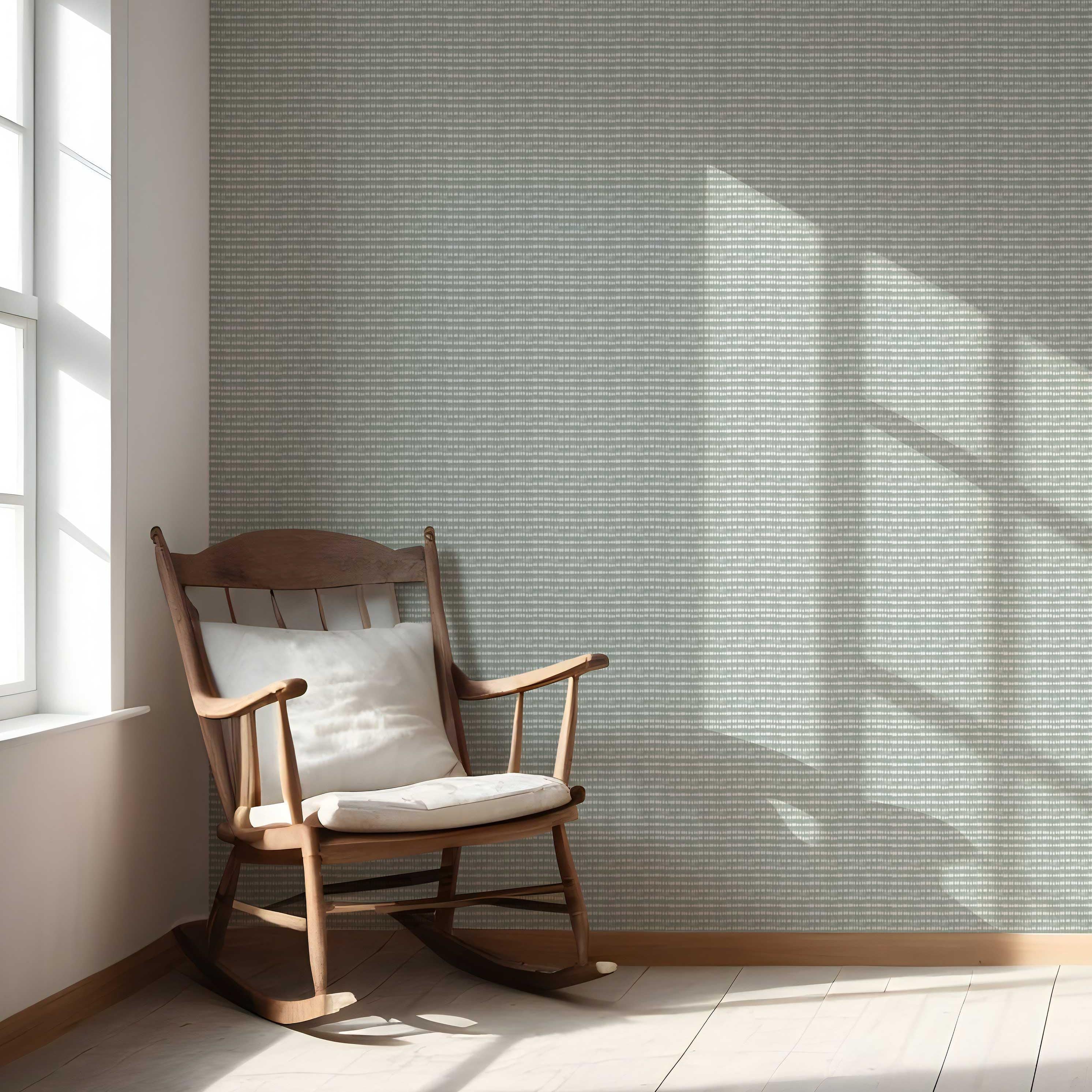 Textured Shibori Effect Striped Nursery Wallpaper (Sage Gray/ White)