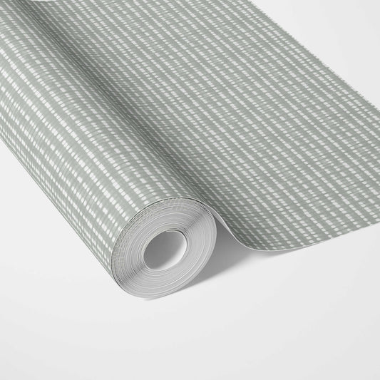 Textured Shibori Effect Striped Traditional Wallpaper Sample (Sage Gray/ White)