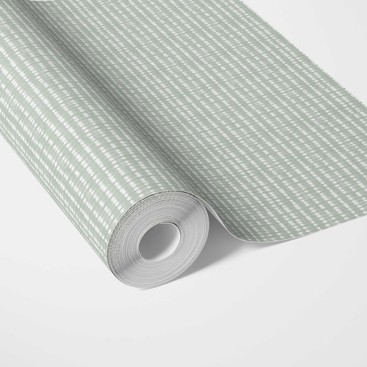 Textured Shibori Effect Striped Traditional Wallpaper Sample (Green/ White)