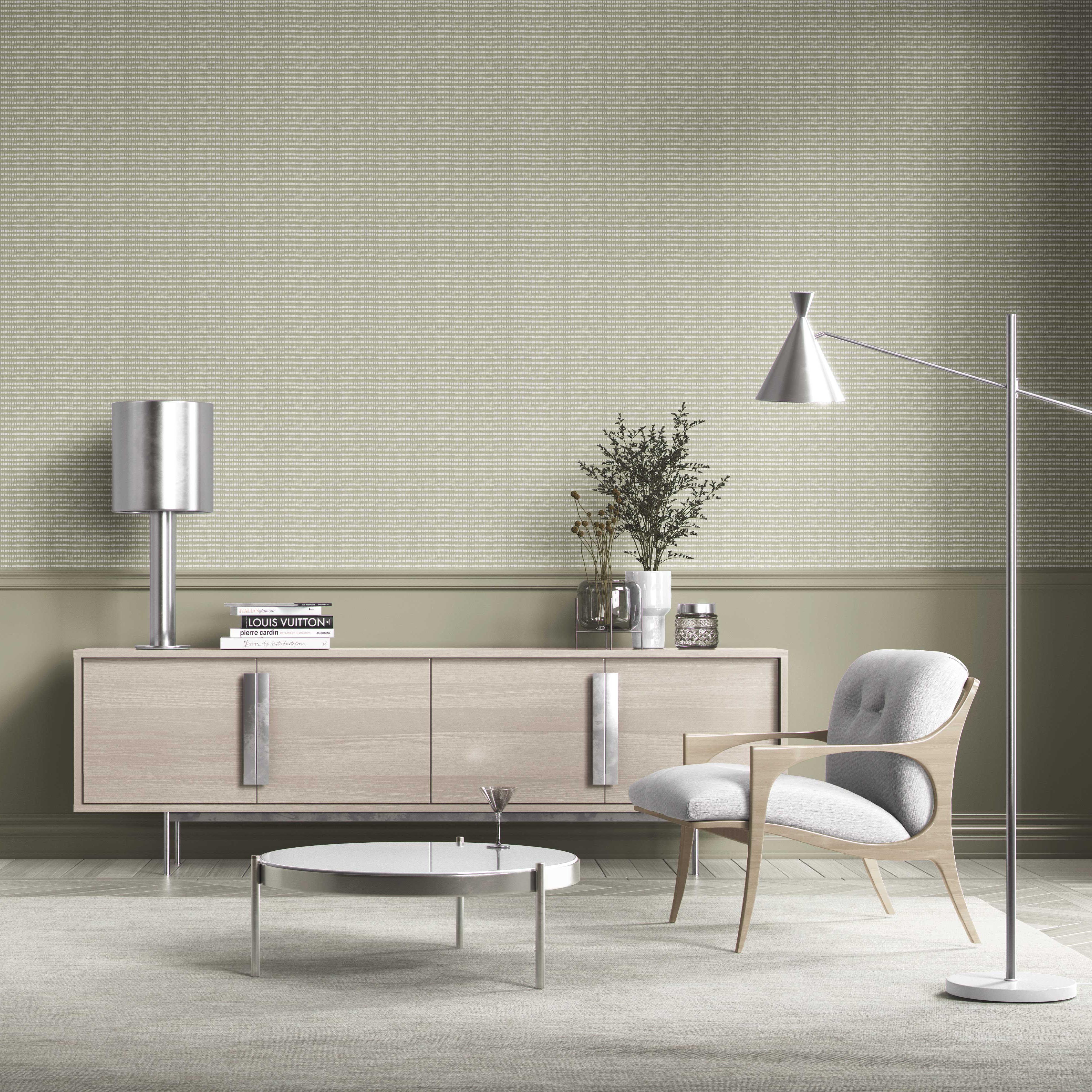 Textured Shibori Effect Striped Bathroom Wallpaper (Olive Green/ White)