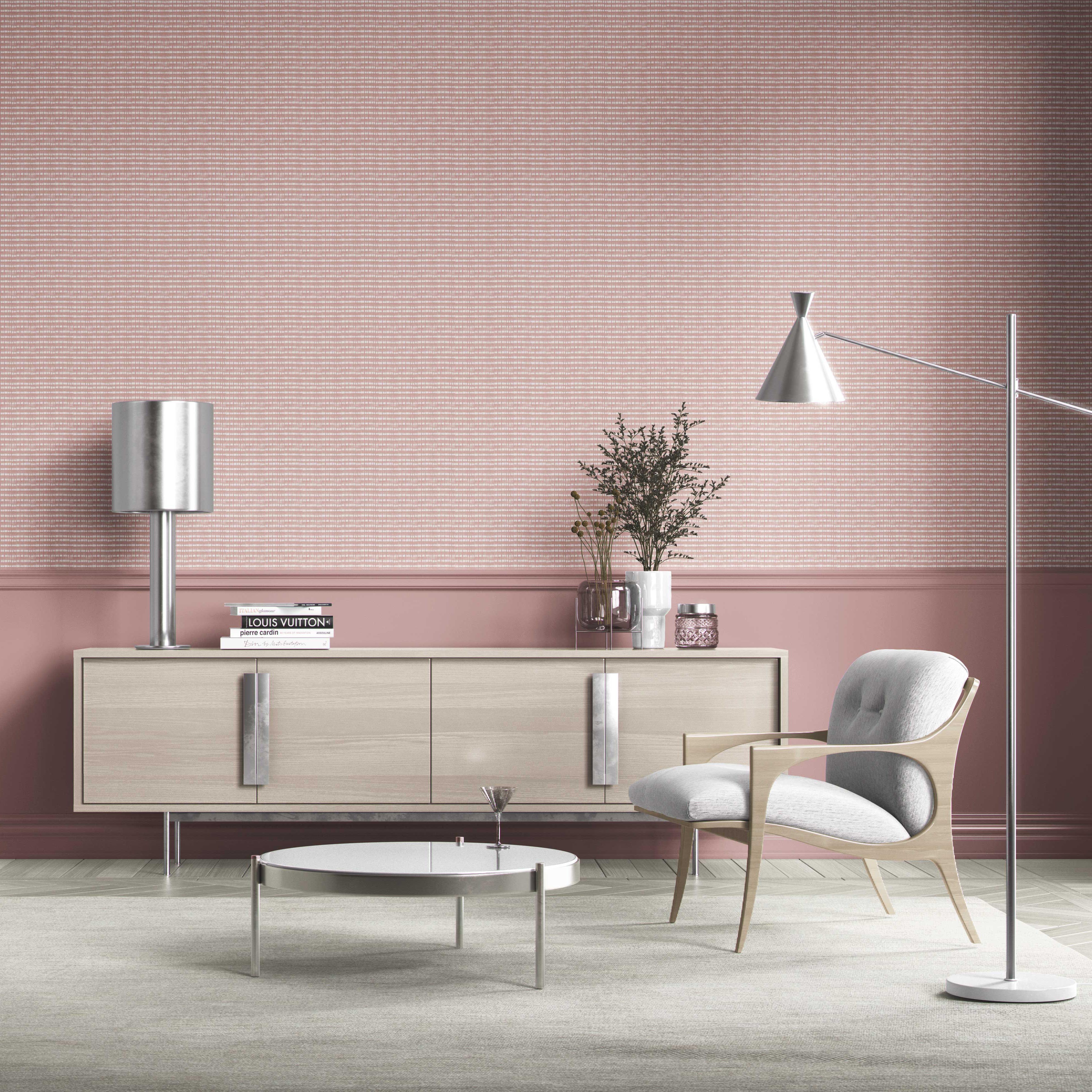 Textured Shibori Effect Striped Bathroom Wallpaper Sample (Pink/ White)