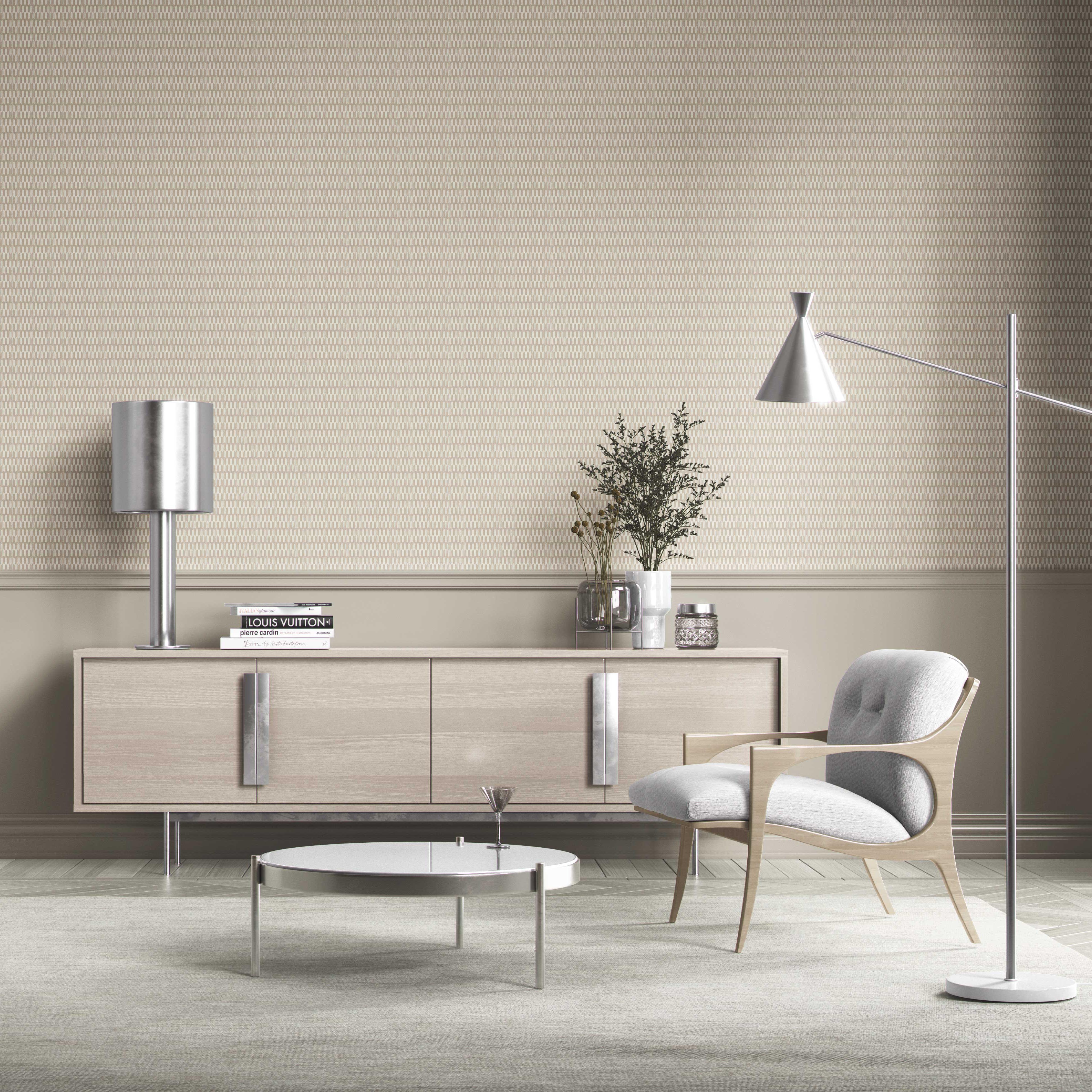 Modern Neutral-Toned/ Micro-Patterned Bathroom Wallpaper Sample (Beige/ White)