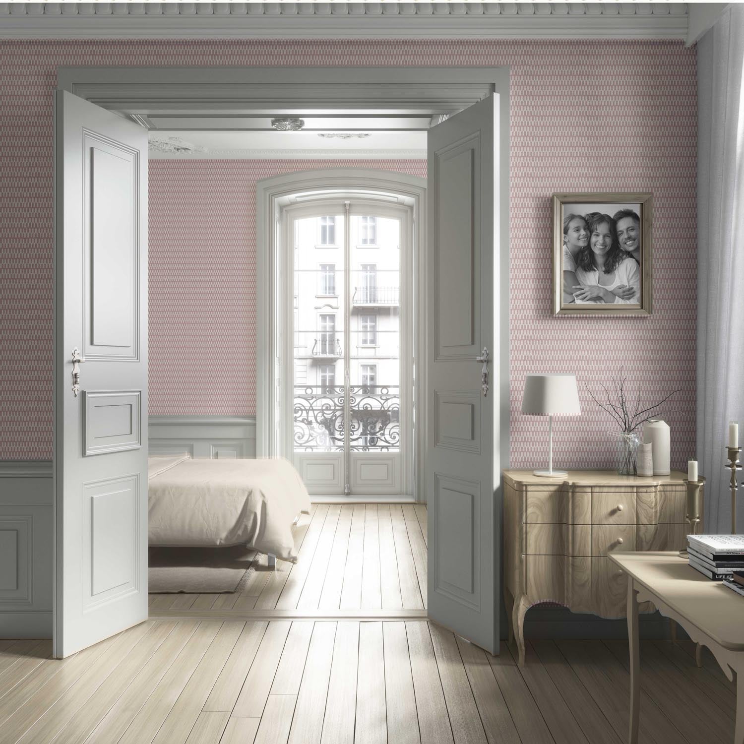 Modern Geometric Micro-Print Living Room Wallpaper Sample (Pink/ White)