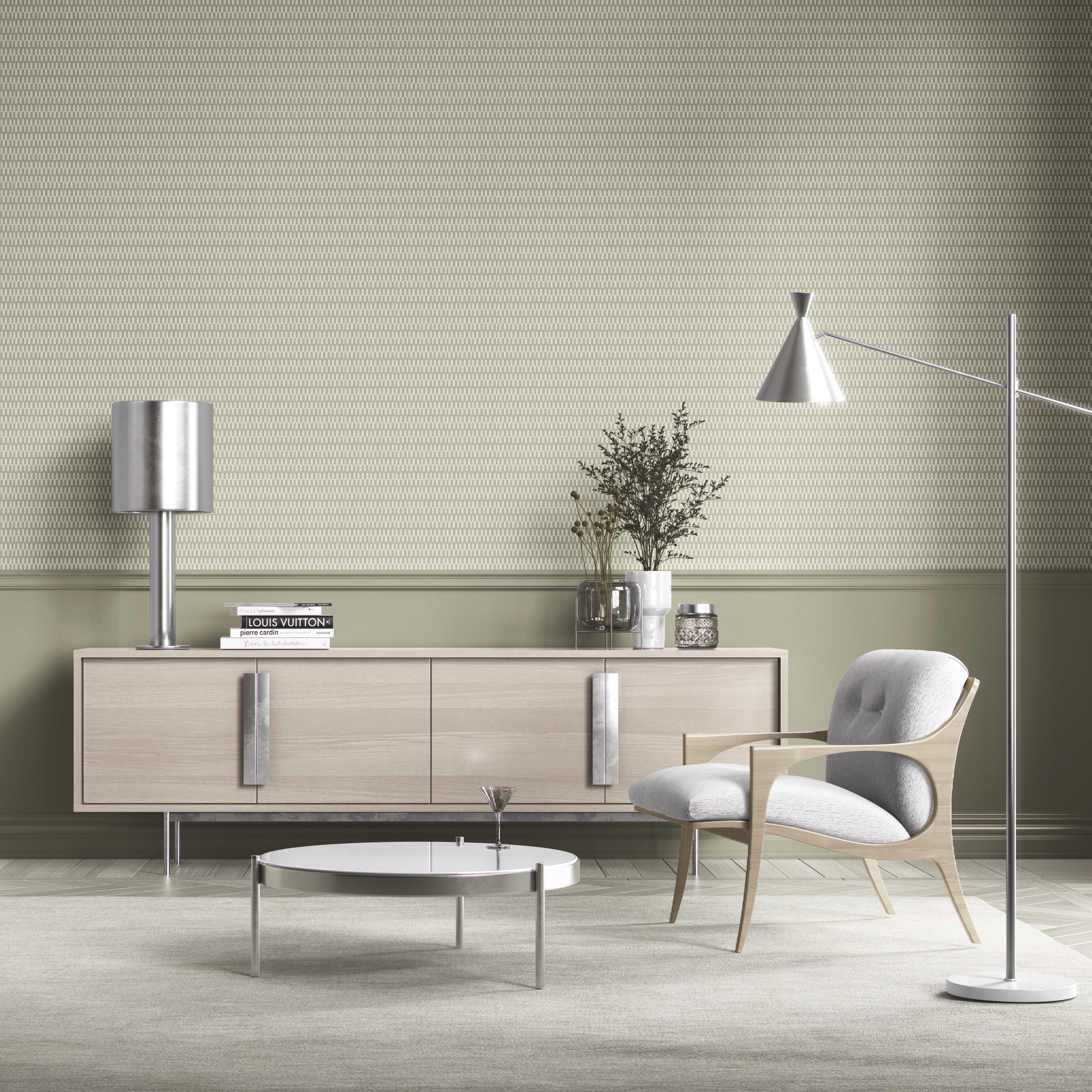 Modern Geometric Micro-Print Bathroom Wallpaper Sample (Light Olive Green)