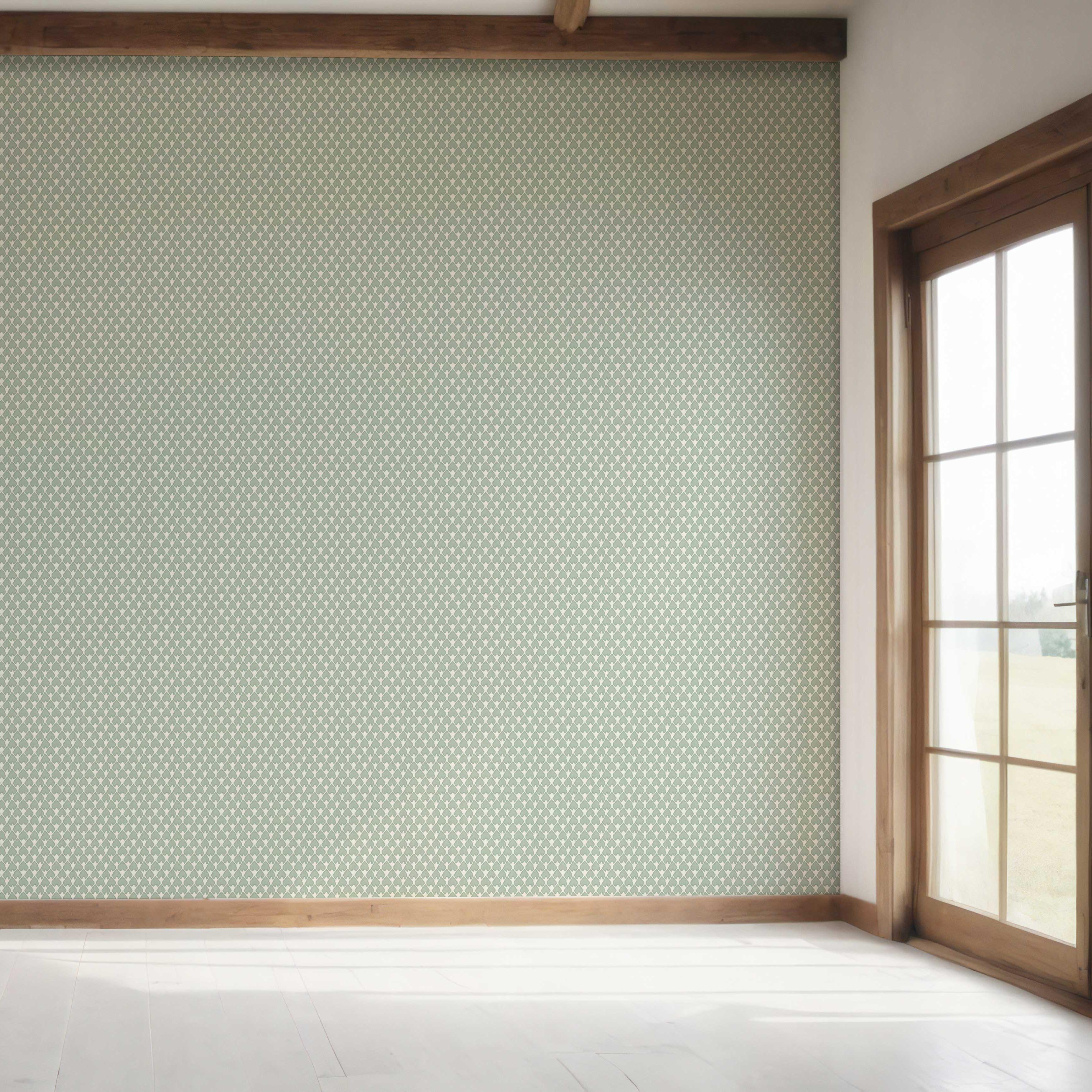 Small-Scale Geometric Print Bedroom Wallpaper Sample (Sage Green/ White)